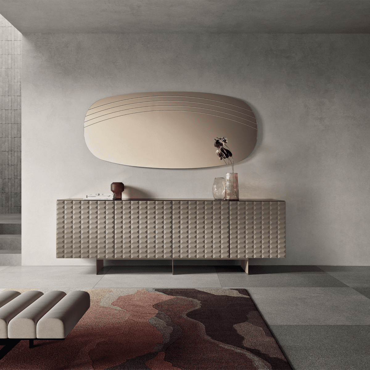 Specchio da parete "Mochi" elegante con incisioni laterali - MondoViro