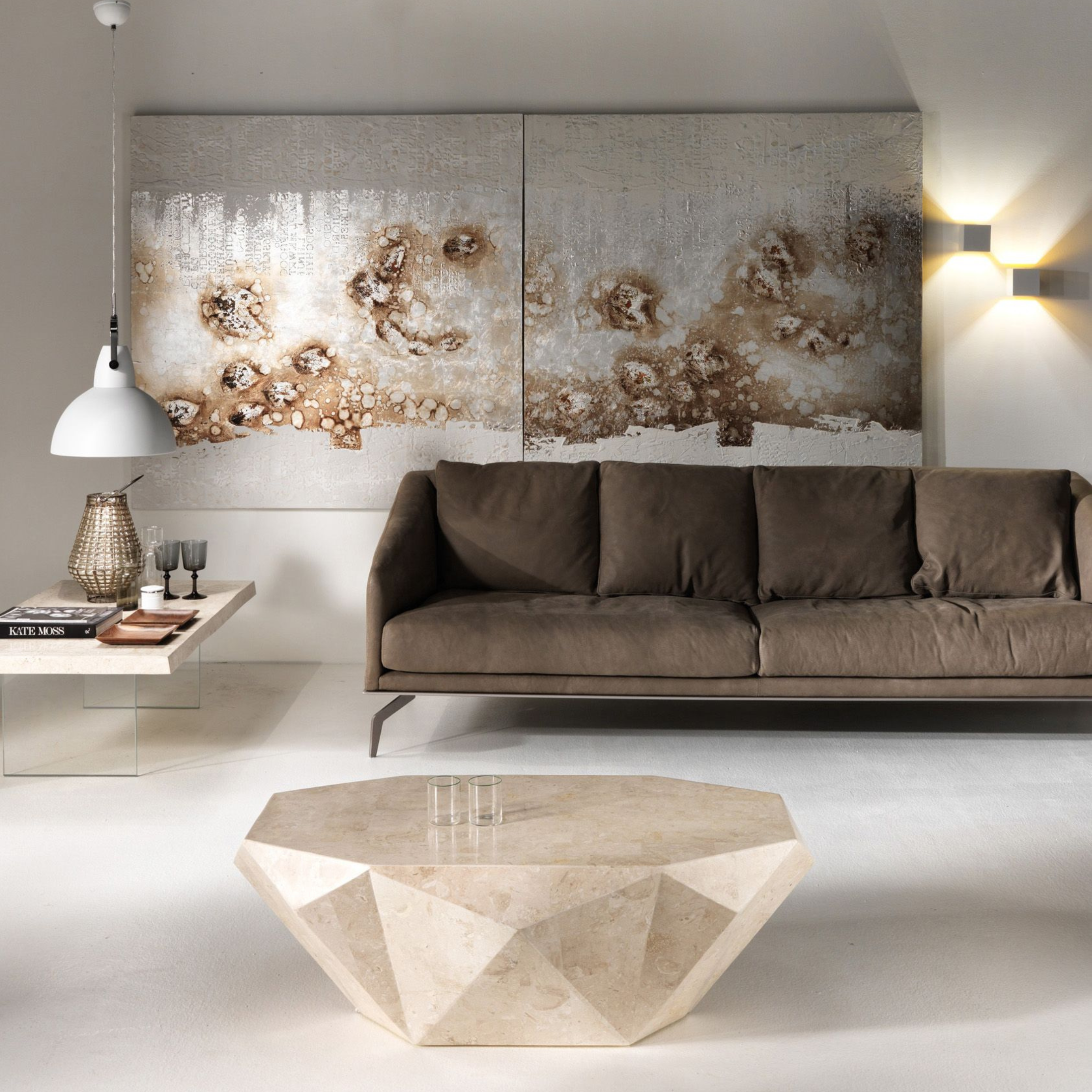 Tavolino basso in pietra fossile "Florenz" da caffè