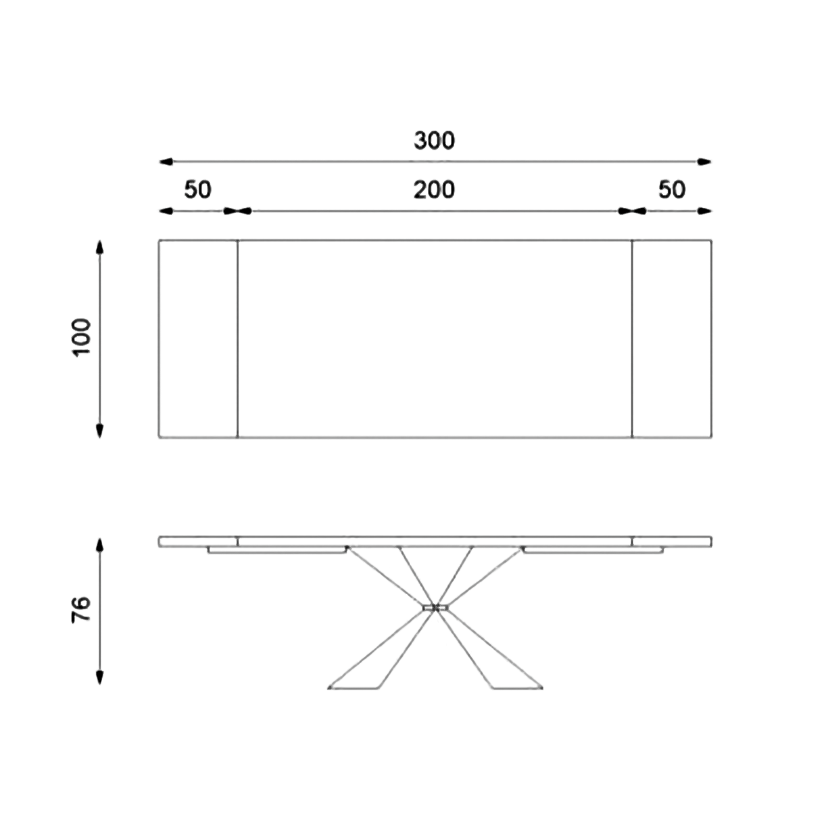 Tavolo allungabile "Nilo" piano in legno gambe in metallo cm 200/300x100 76h