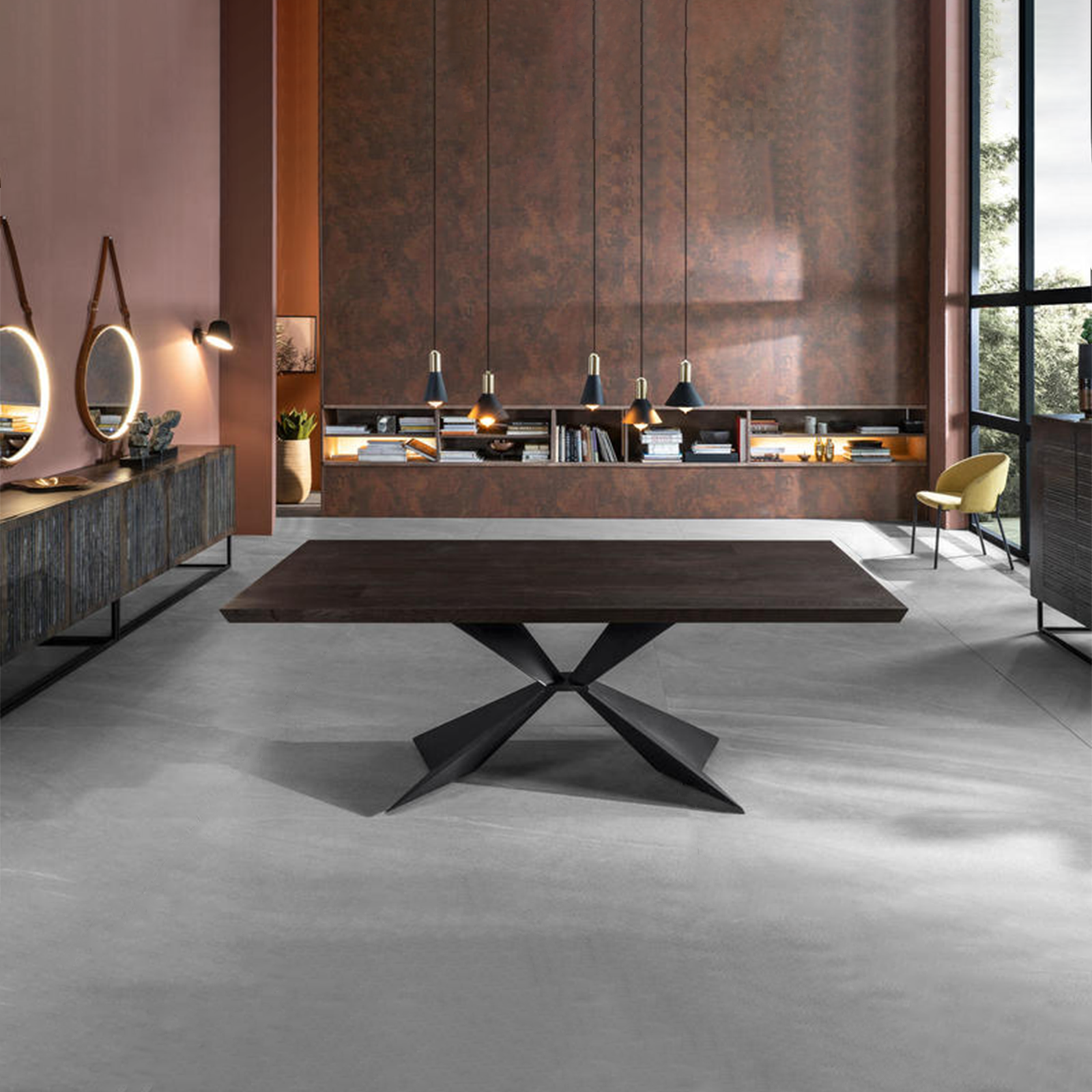 Tavolo allungabile "Nilo" piano in legno gambe in metallo cm 200/300x100 76h