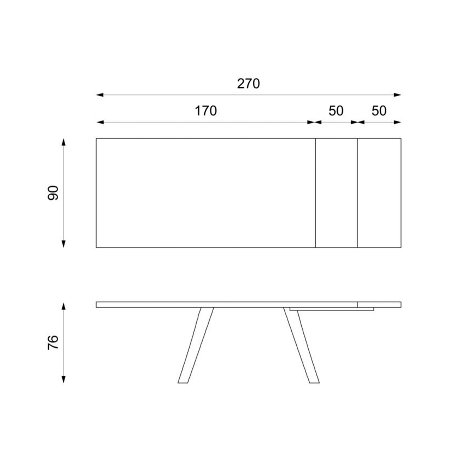 Tavolo allungabile "Hugo" piano in HPL gambe in alluminio 10 posti cm 270x90 76h