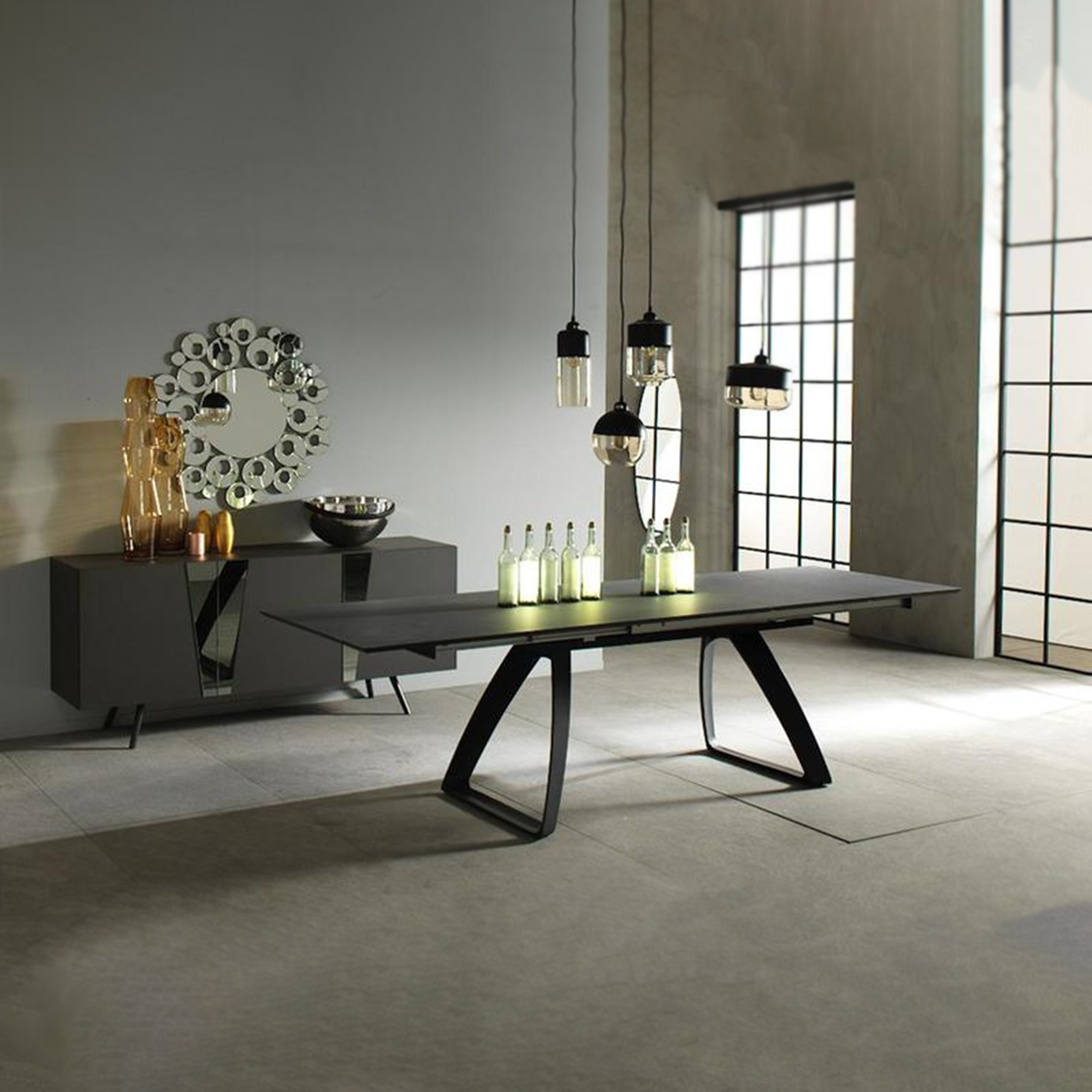 Tavolo allungabile "Hugo" piano in HPL gambe in alluminio 10 posti cm 270x90 76h