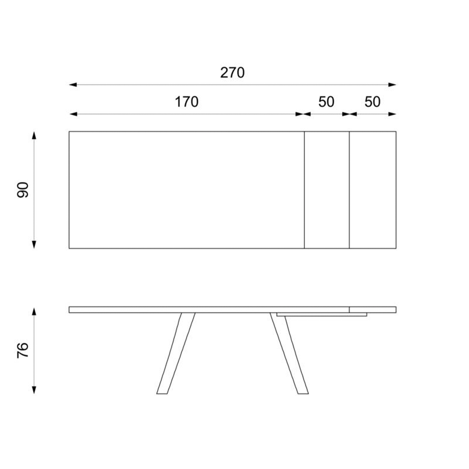 Tavolo allungabile "Jade" piano in HPL gambe in alluminio cm 170/270x90 76h