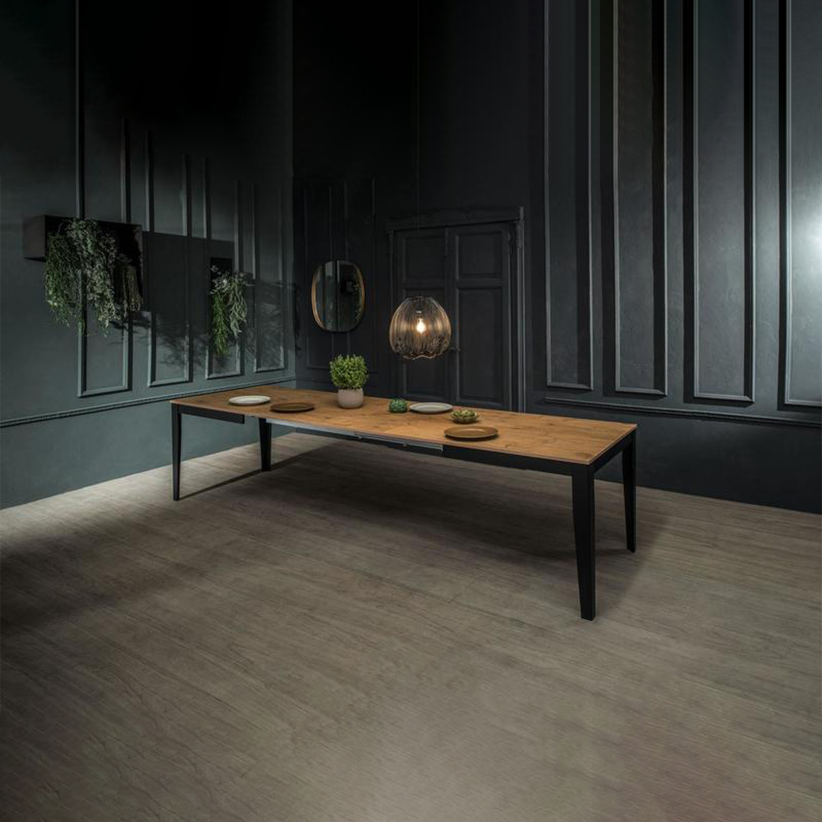 Tavolo allungabile "Blanche" piano melaminico gambe in metallo 14 posti cm 316x90 76h