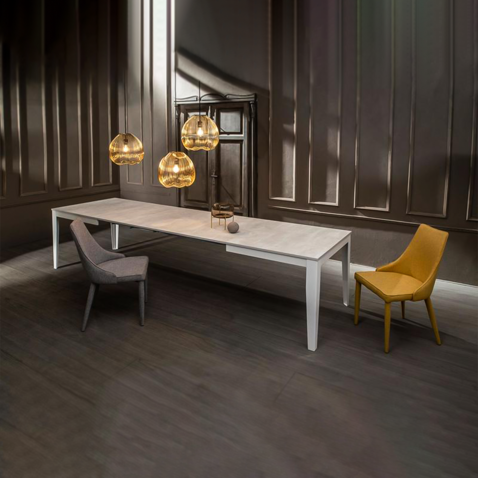 Tavolo allungabile "Blanche" piano melaminico gambe in metallo 14 posti cm 316x90 76h