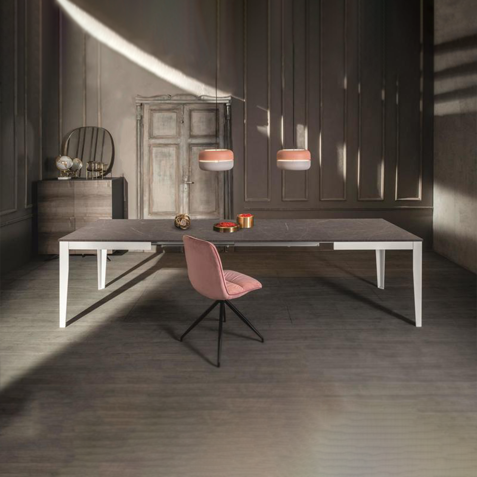 Tavolo allungabile "Blanche" piano melaminico gambe in metallo cm 130/290x80 76h