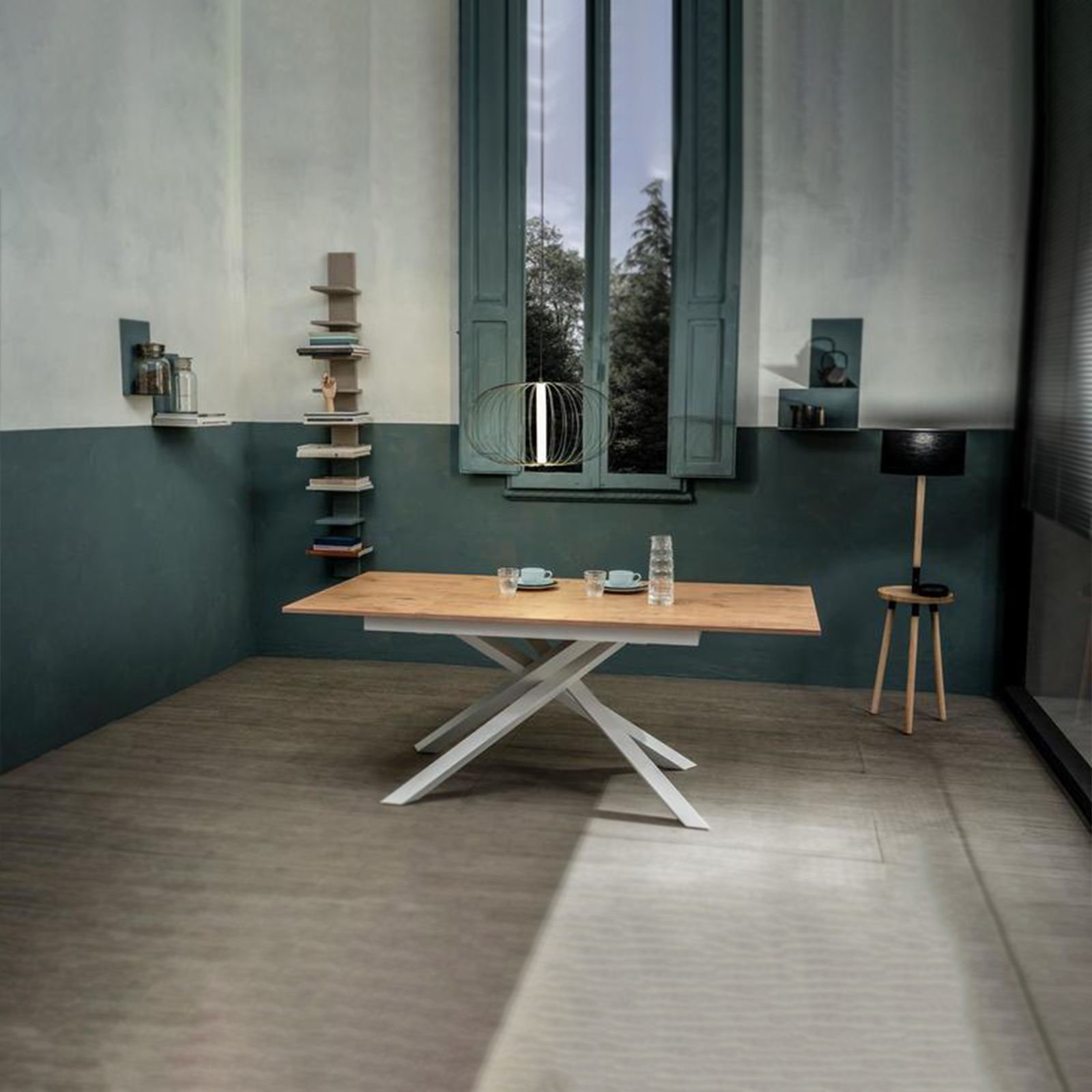 Tavolo moderno allungabile "Atene" con piano melaminico e gambe in metallo verniciato