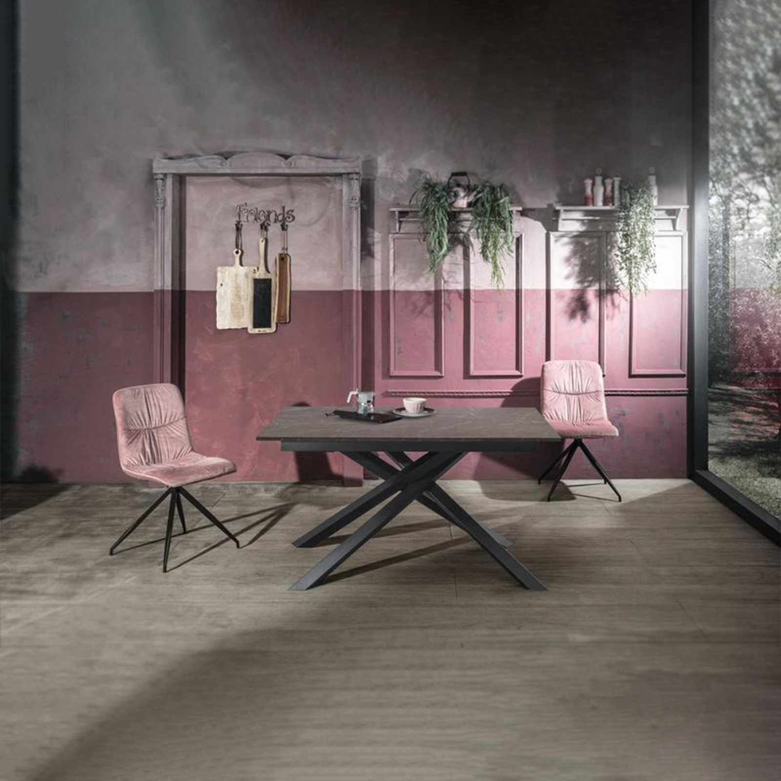 Tavolo moderno allungabile "Atene" con piano melaminico e gambe in metallo verniciato