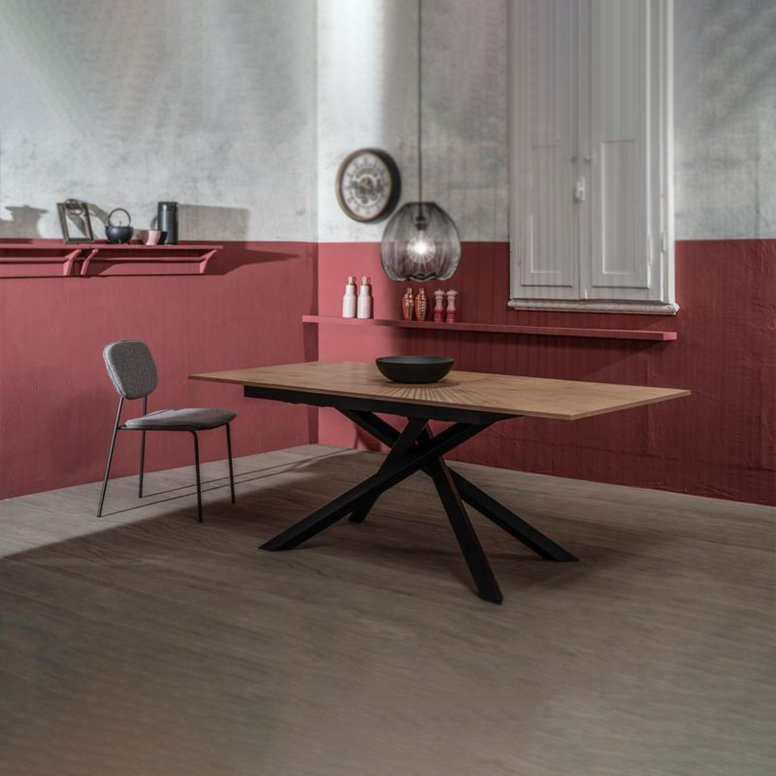 Tavolo moderno allungabile "Atene" con piano melaminico e gambe in metallo verniciato