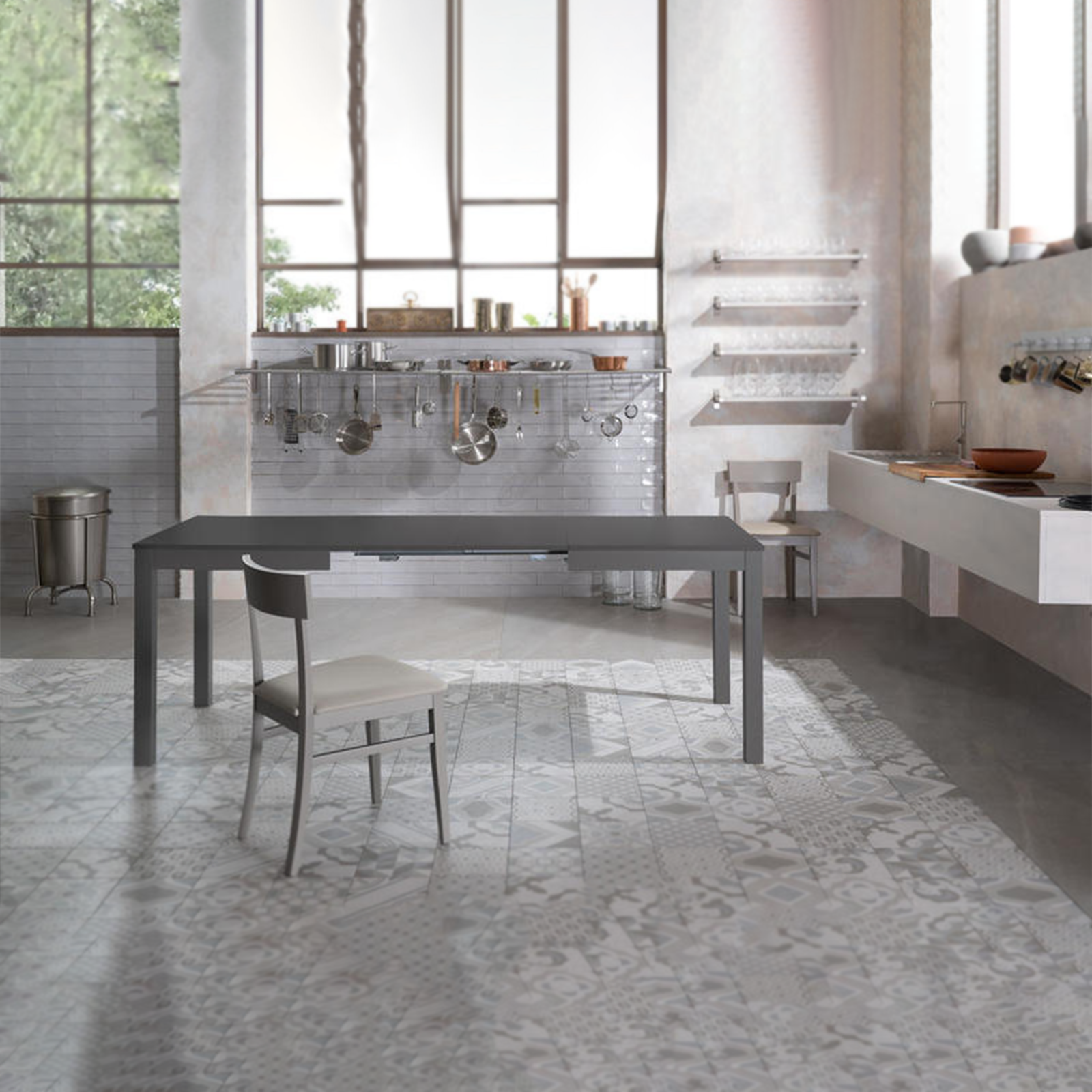 Tavolo allungabile "Creta" piano melaminico gambe in legno massello cm 130/210x80 76h