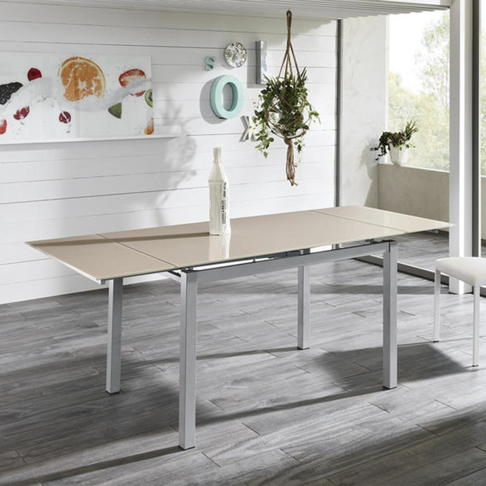 Tavolo allungabile "Bali" piano in vetro temperato gambe in metallo