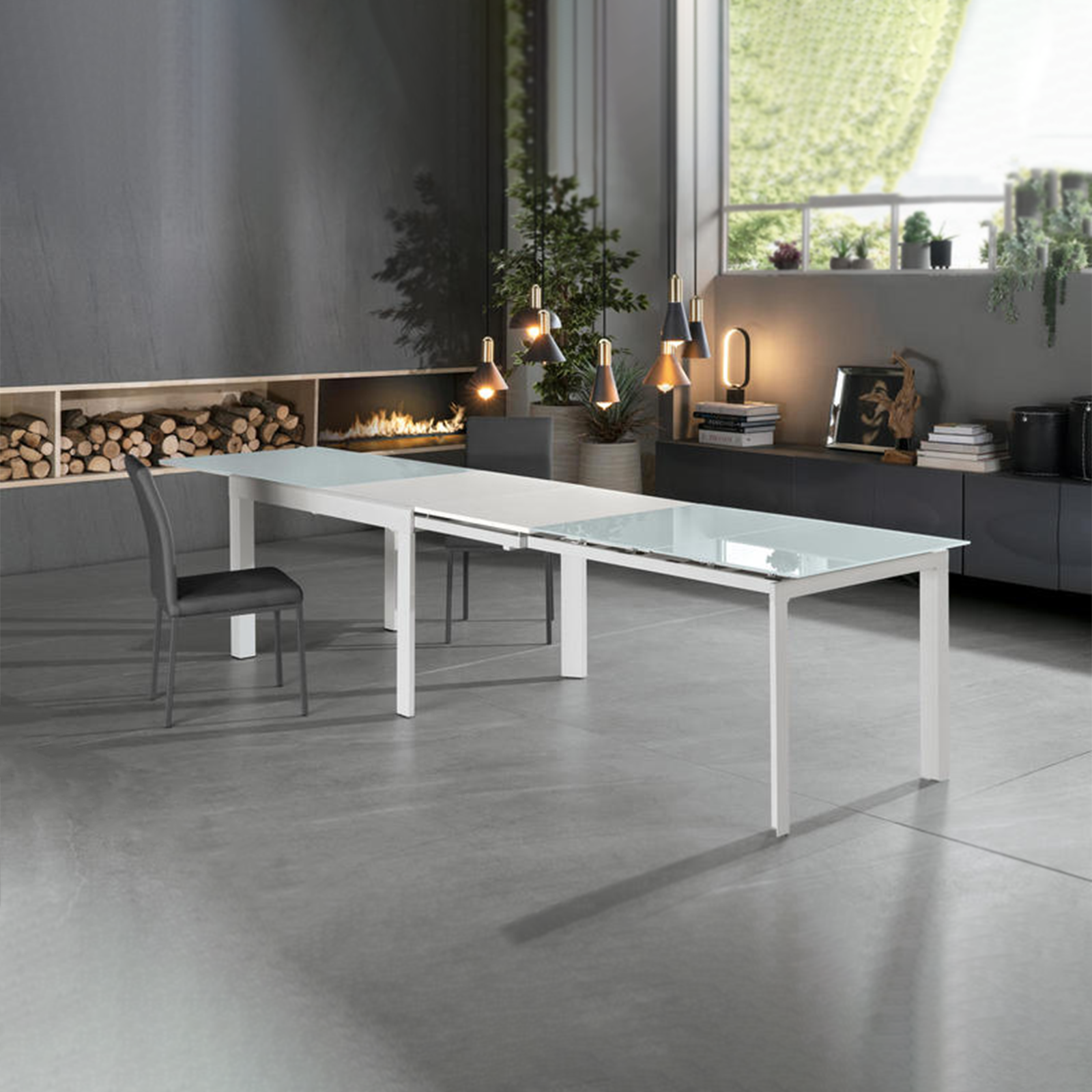 Tavolo allungabile "Rodi" piano in vetro struttura in metallo 10 posti cm 120/350x83 75h