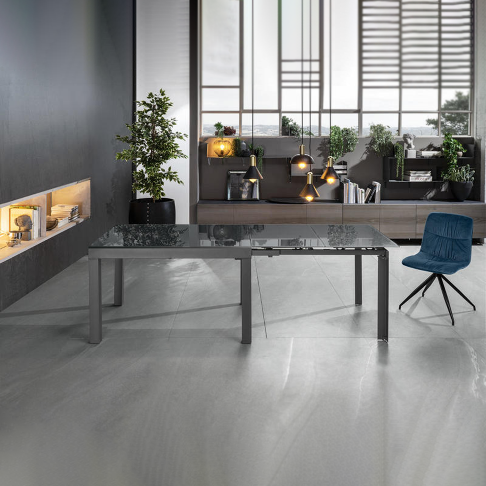 Tavolo allungabile "Rodi" piano in vetro struttura in metallo 10 posti cm 120/350x83 75h