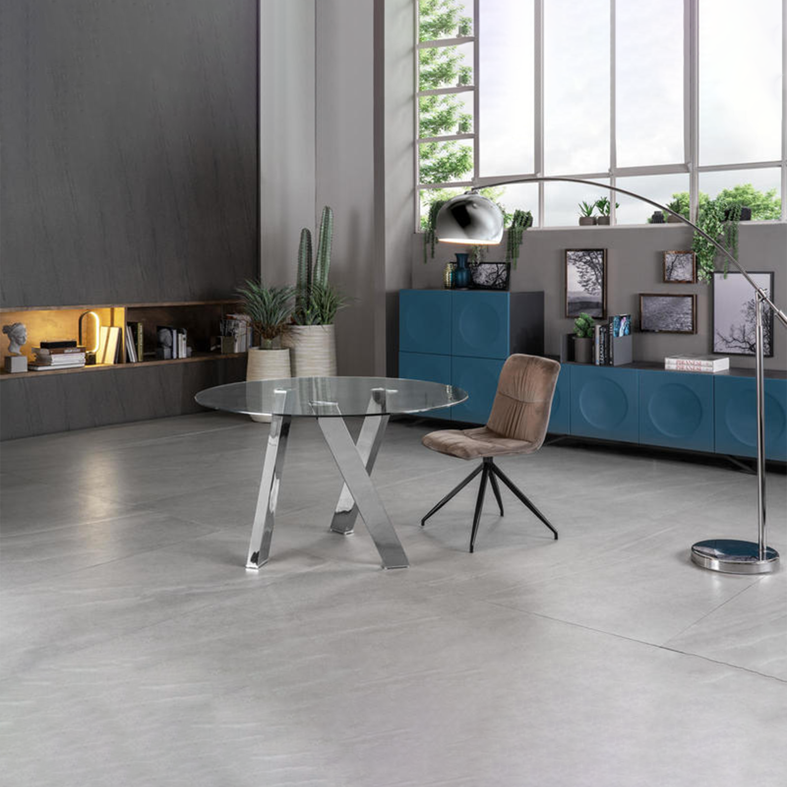 Tavolo moderno da pranzo tondo "Idahol" in vetro temperato cm 120x120 75h