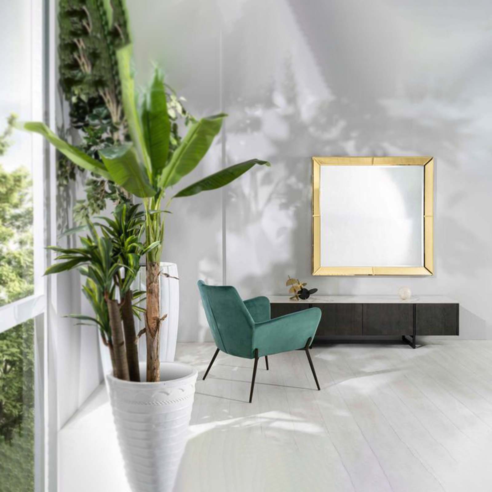 Specchio da parete quadrato "Robin" con cornice specchiata dorata cm 120x5 120h