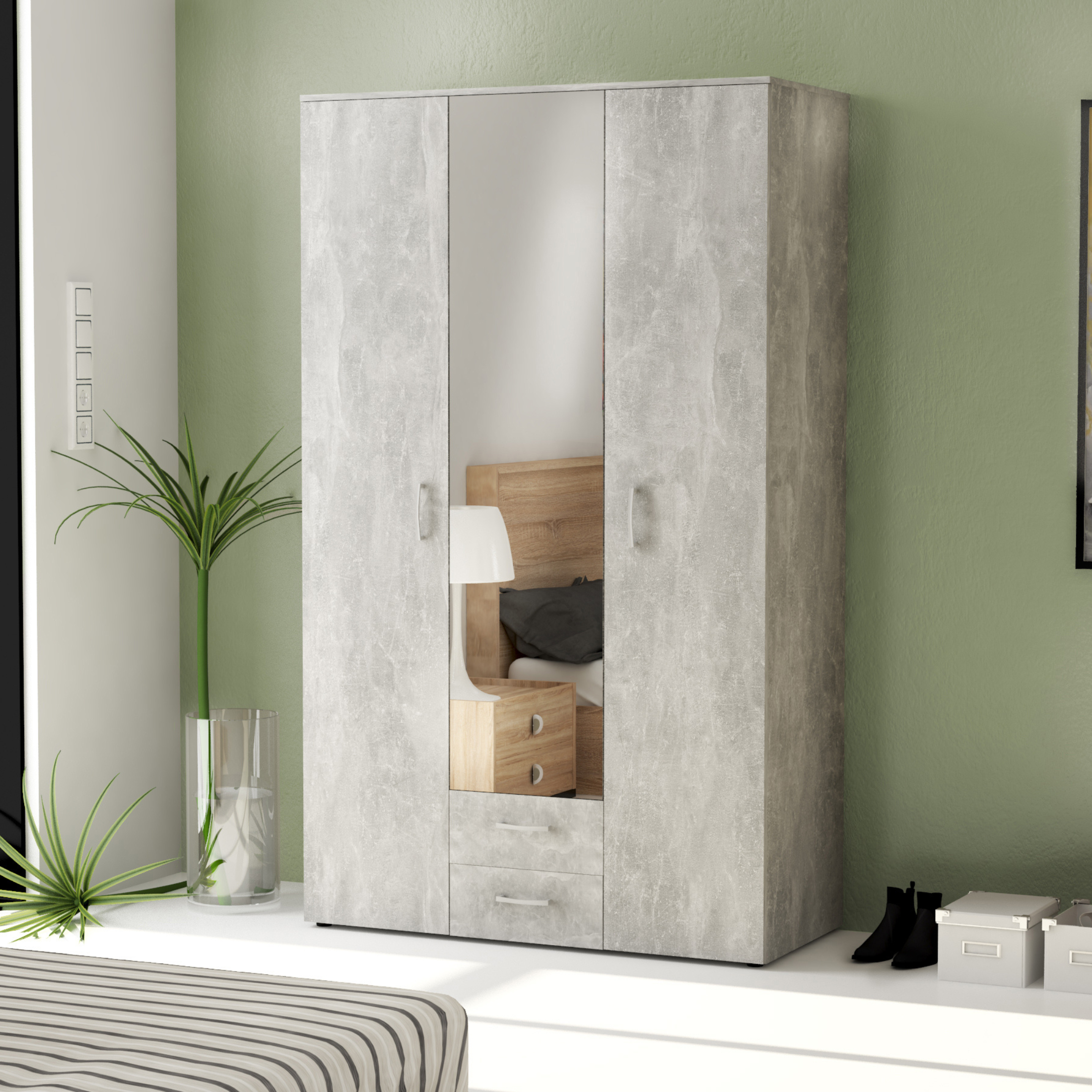 Armadio guardaroba in legno "Bed" con specchio cm 121x54 200h