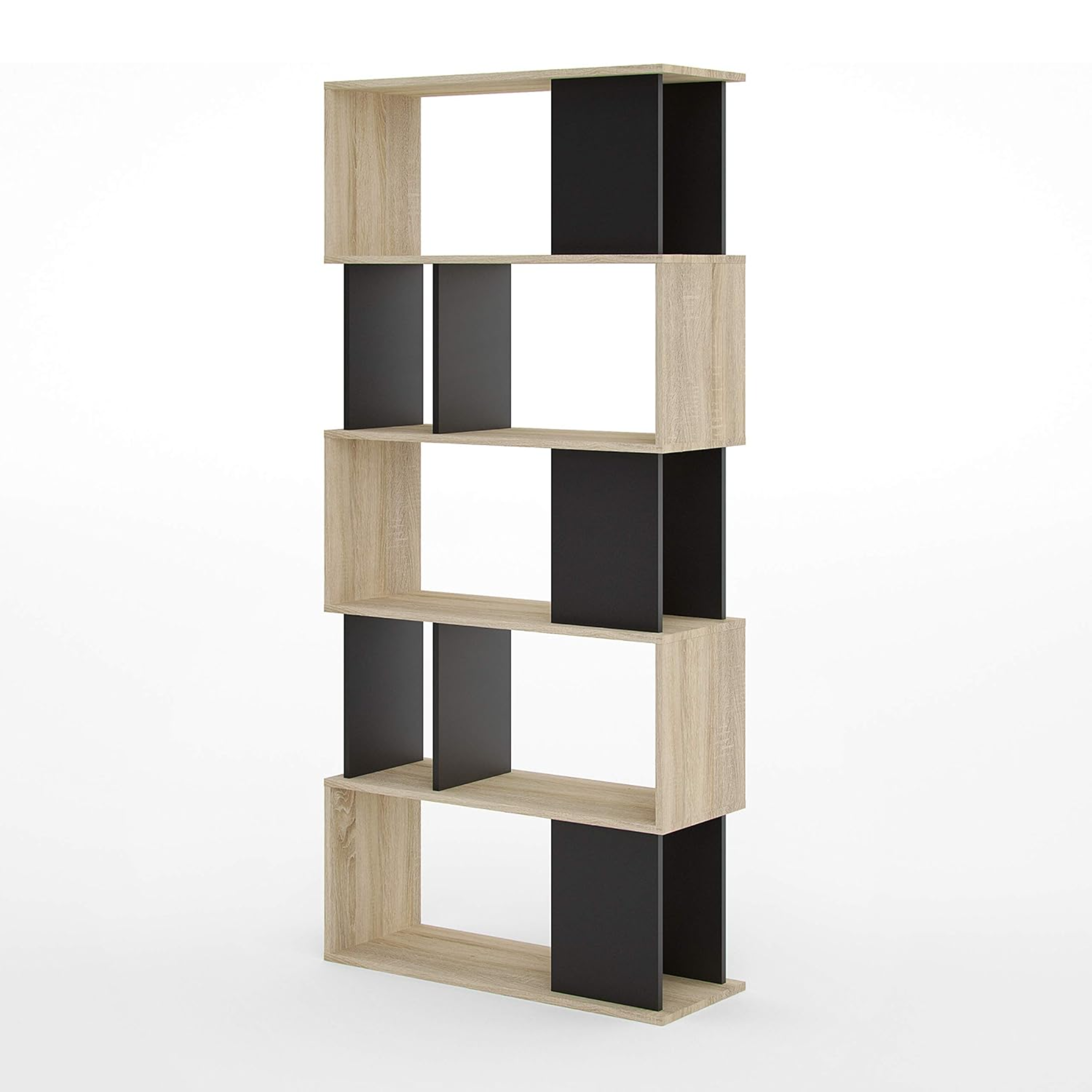 Libreria moderna alta a giorno "Maze" 5 ripiani in legno da soggiorno cm 80x29,5 173,5h