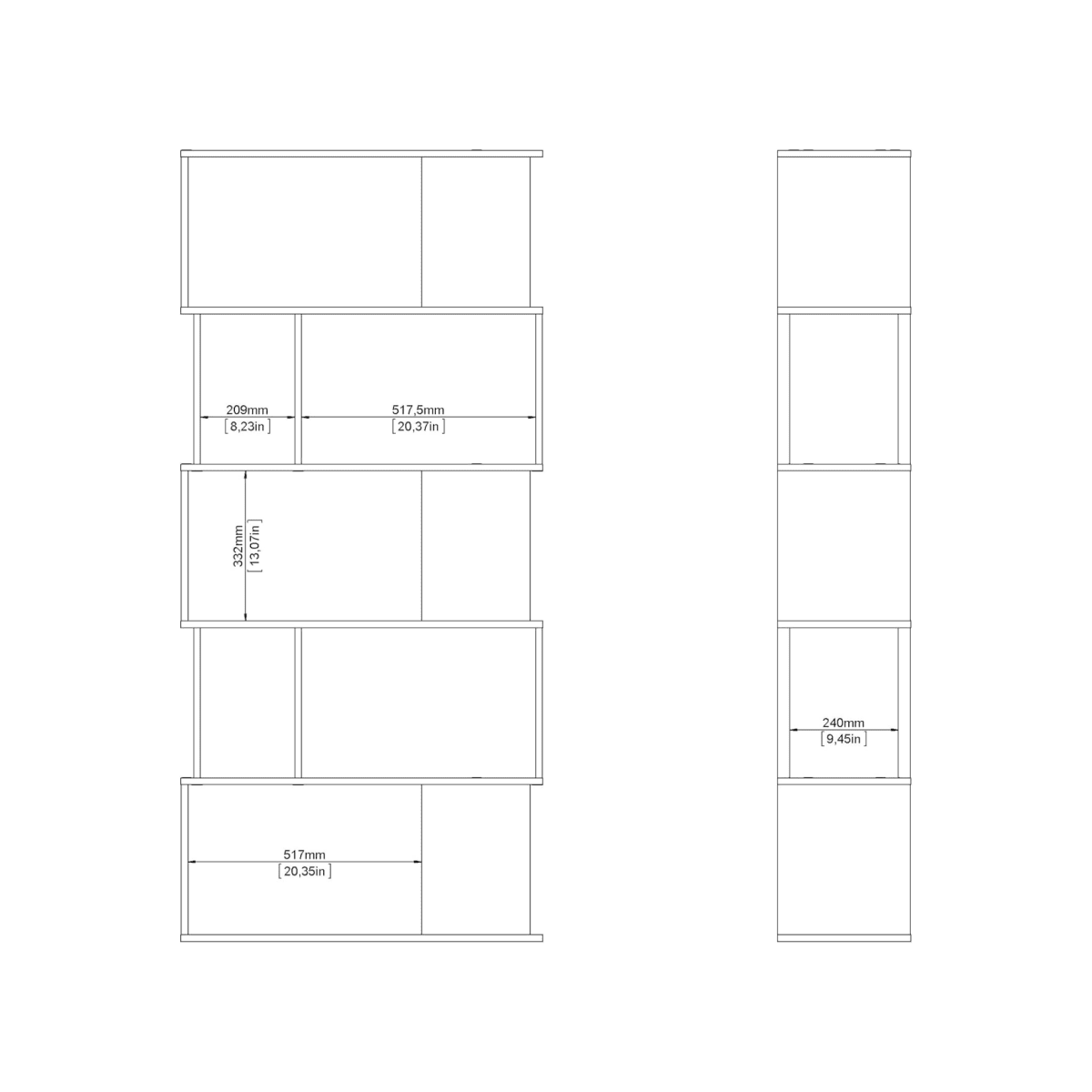 Libreria moderna alta a giorno "Maze" 5 ripiani in legno da soggiorno cm 80x29,5 173,5h - MondoViro