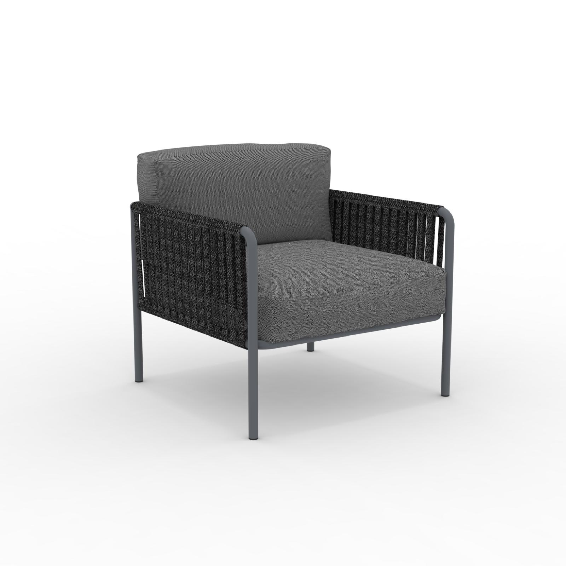 Poltrona lounge bassa schienale in corda "Key West" con cuscino cm 80x80 64h