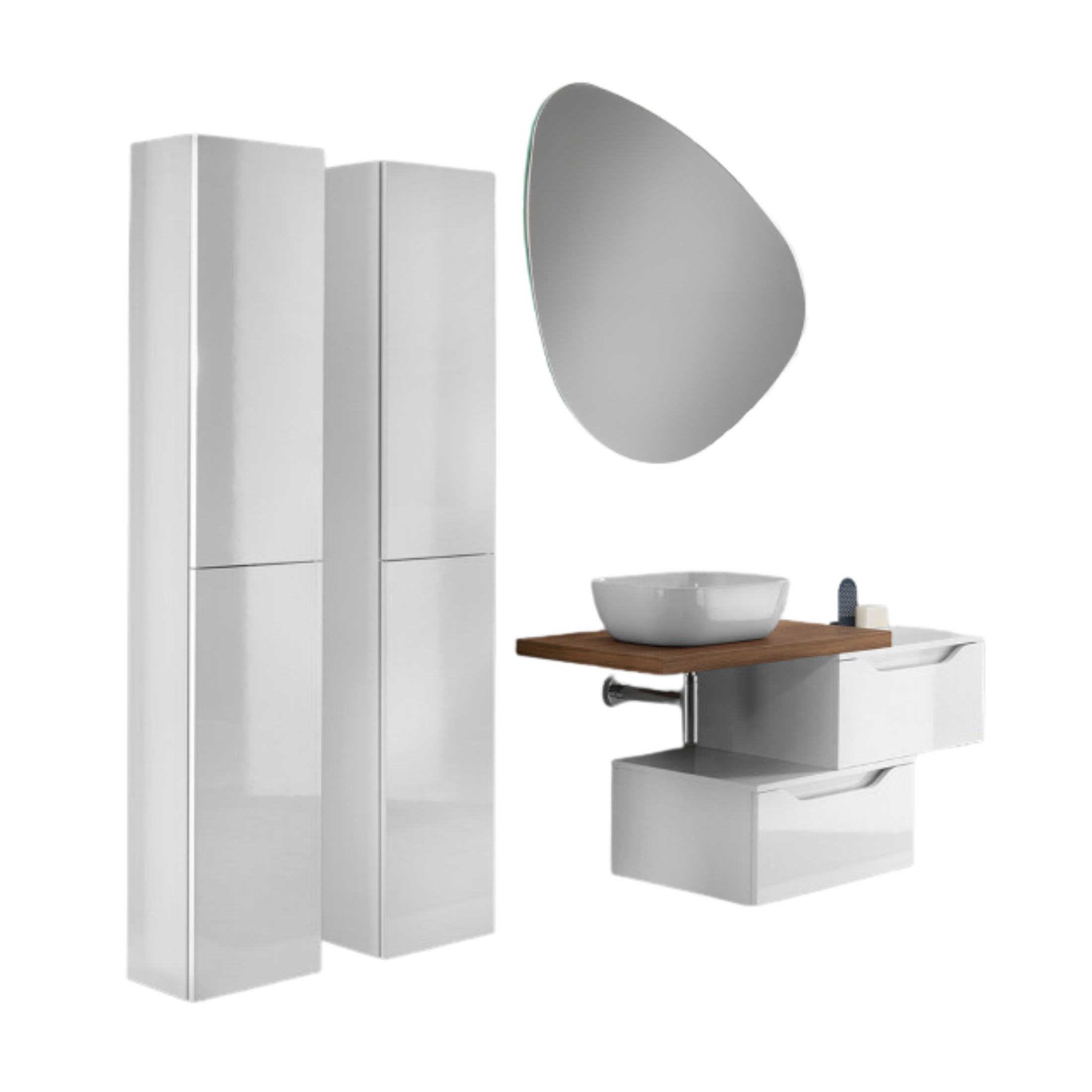 Mobile da bagno sospeso "Octavia" 2 cassetti 2 colonne lavabo da appoggio specchio Led