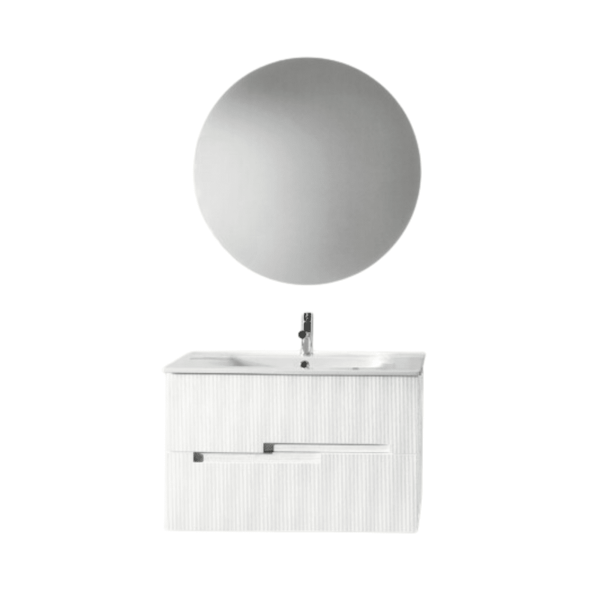 Mobile moderno da bagno in legno 2 cassetti "Cloud80" con lavabo e specchio Led - MondoViro