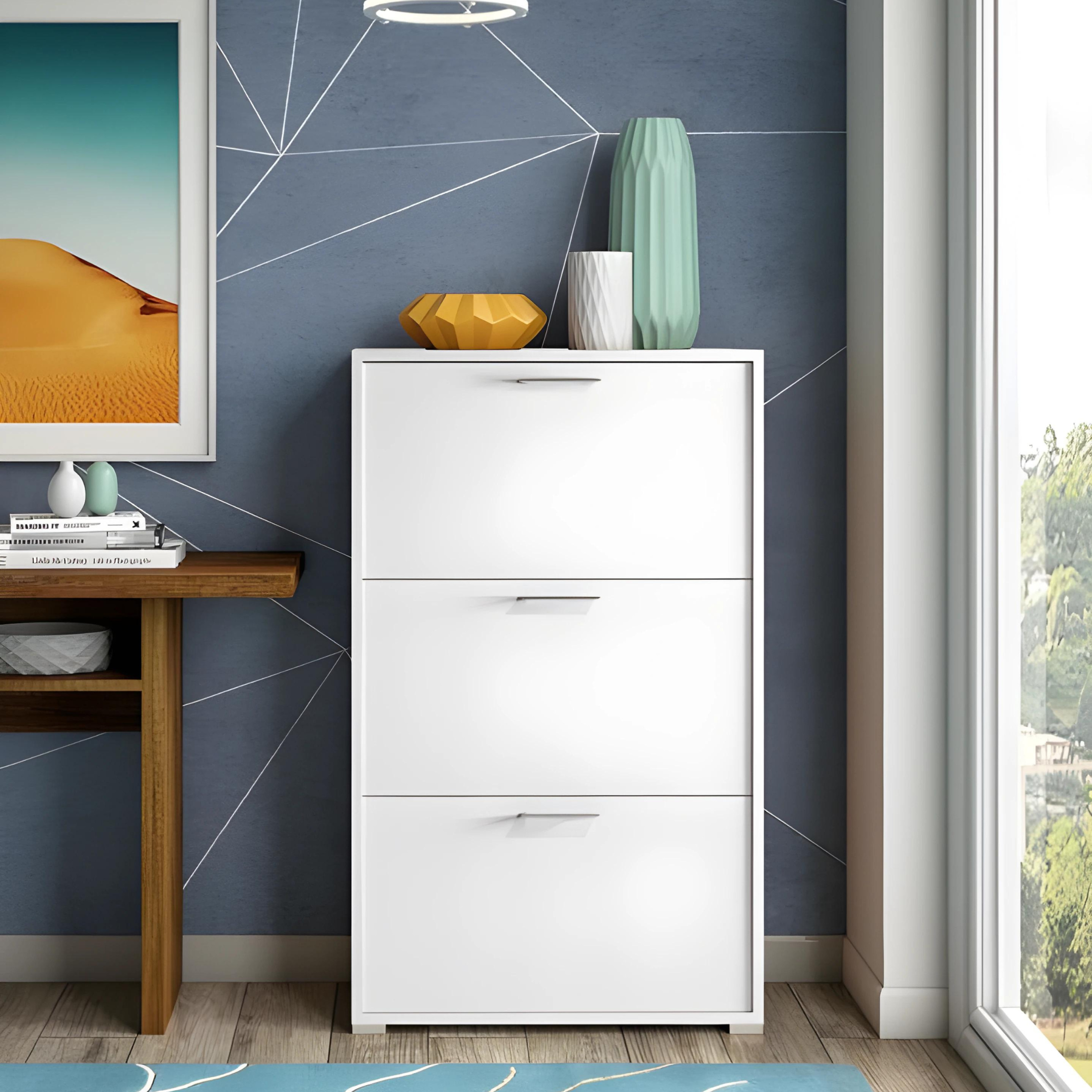 Scarpiera con 3 ante a ribalta "Facile" bianca lucida mobile in legno cm 65x25 99,6h