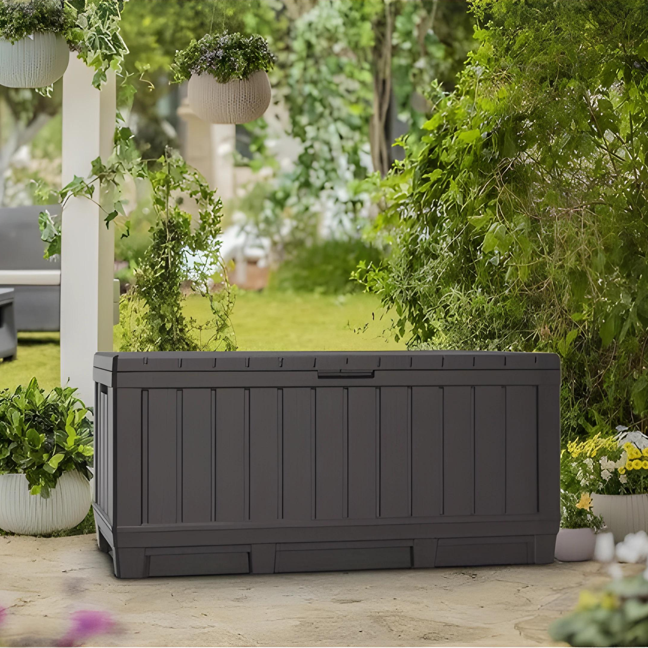 Cassapanca in resina "Tropicale" effetto legno cm 117x45 57,5h