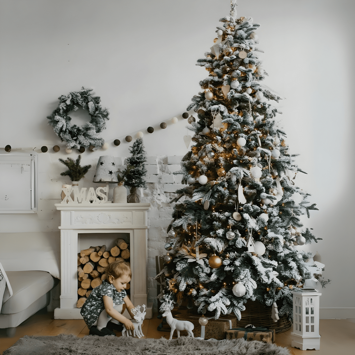 Albero di Natale innevato "Astro" moderno con big led in PE + PVC + Flock - MondoViro