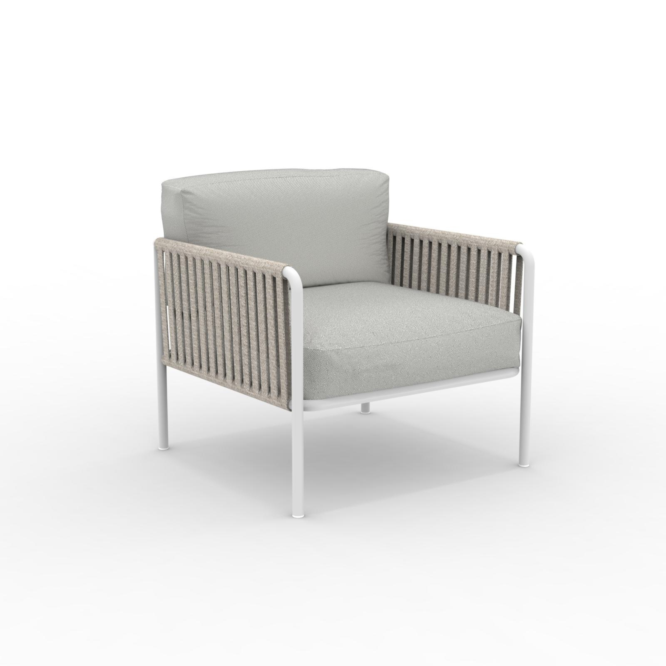 Poltrona lounge bassa schienale in corda "Key West" con cuscino cm 80x80 64h