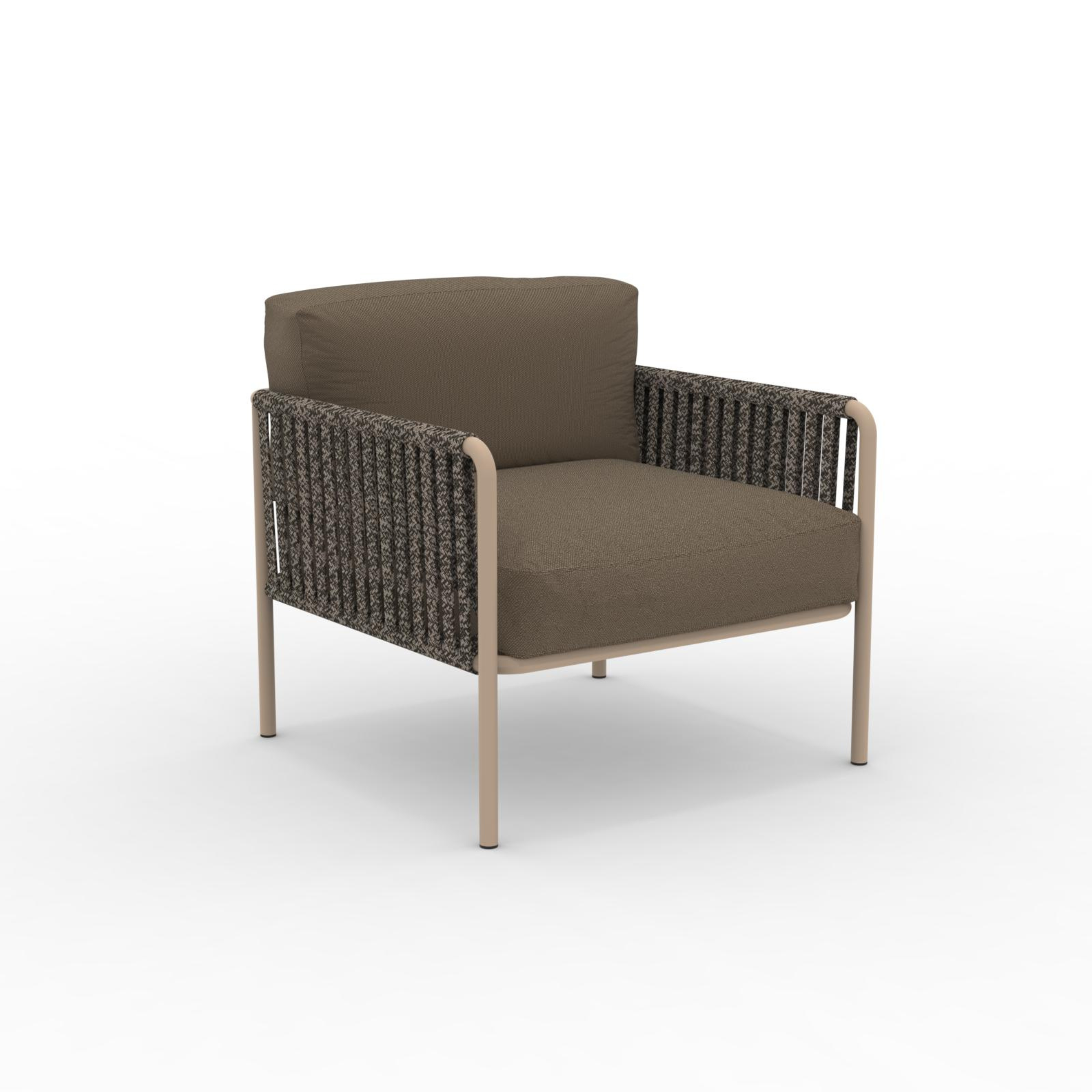 Poltrona lounge bassa schienale in corda "Key West" con cuscino cm 80x80 64h
