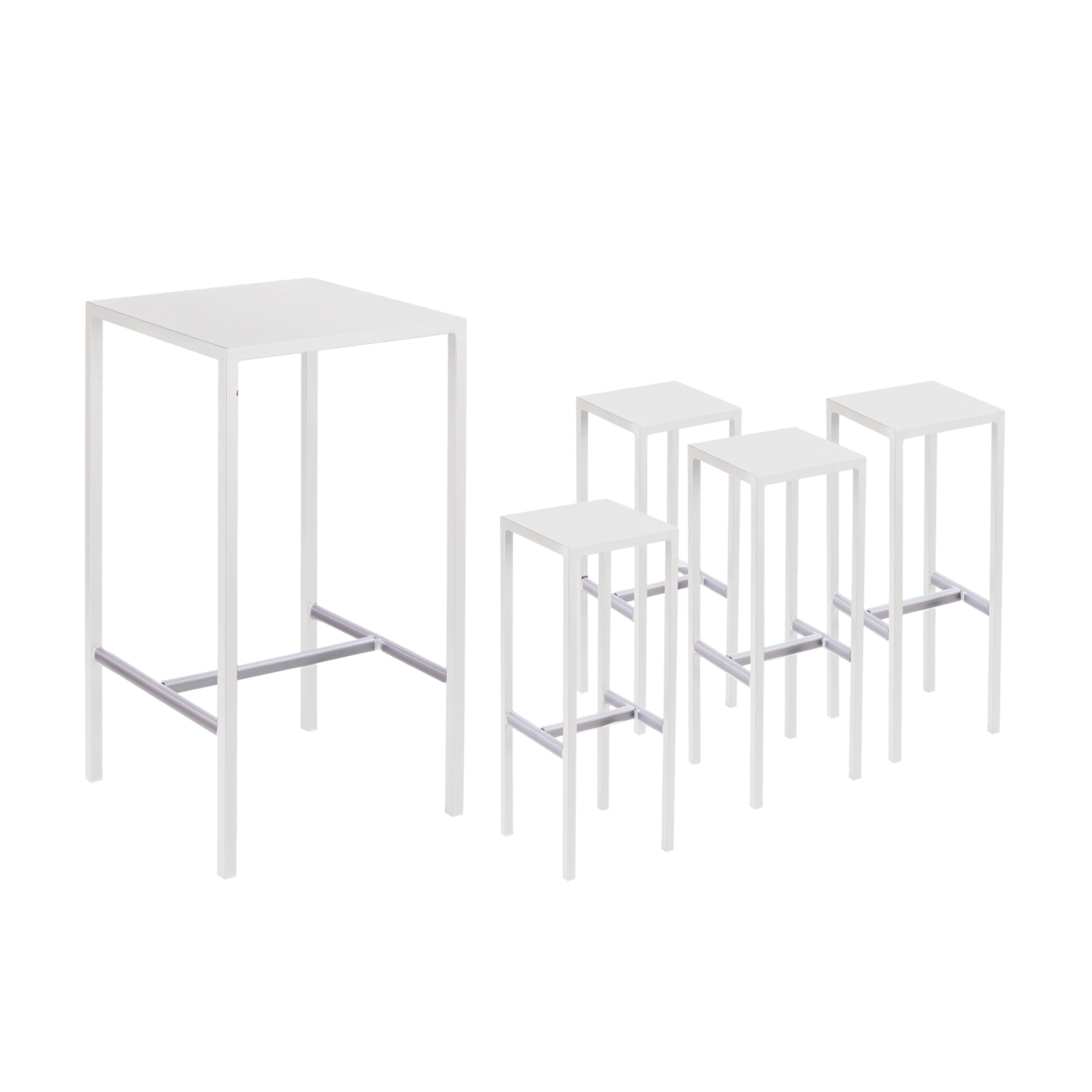 Set tavolo alto + 4 sgabelli in metallo "Seaside" da giardino moderno cm 75x75 110h