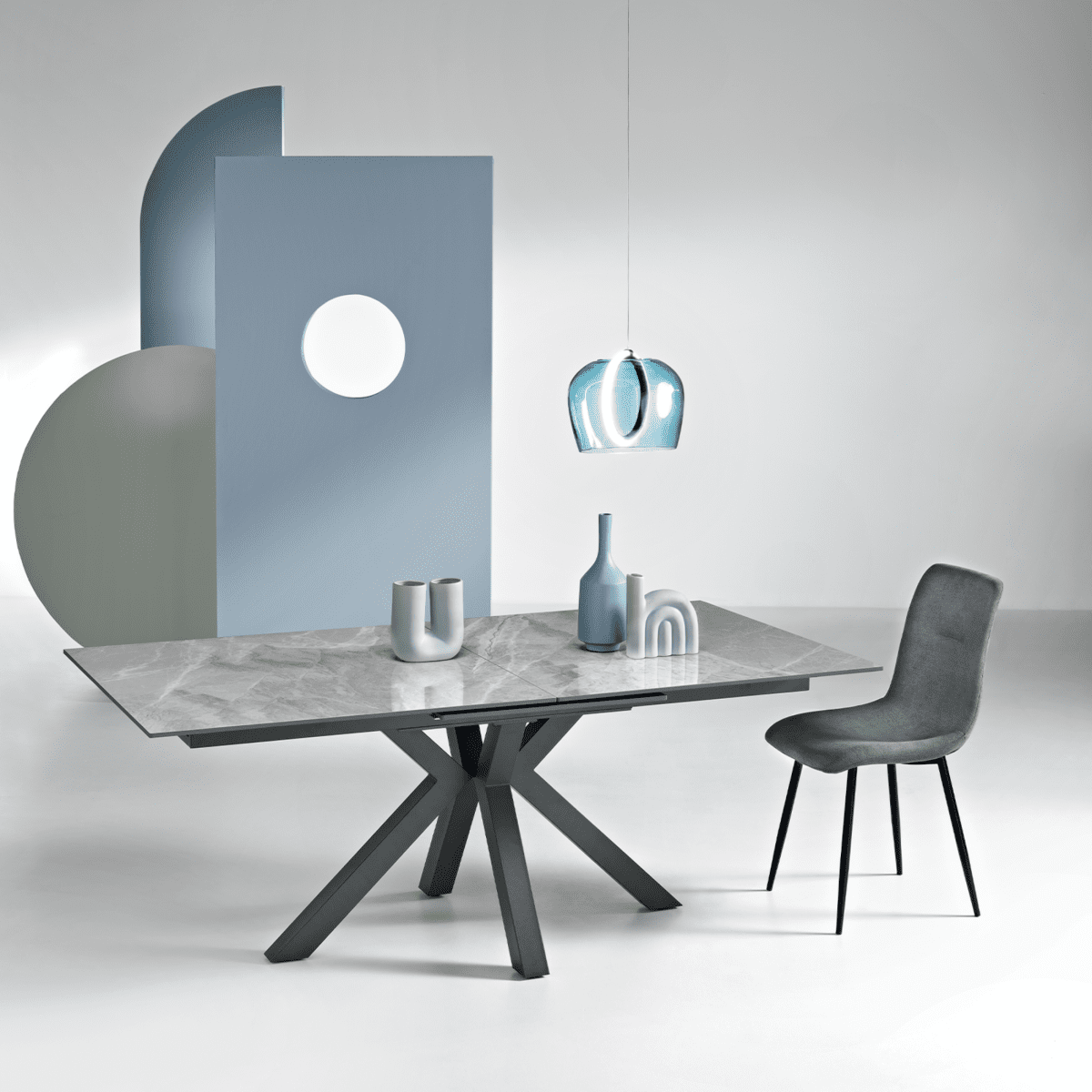 Tavolo allungabile "Cody" effetto marmo con allunga centrale cm 180/240x100 76h - MondoViro