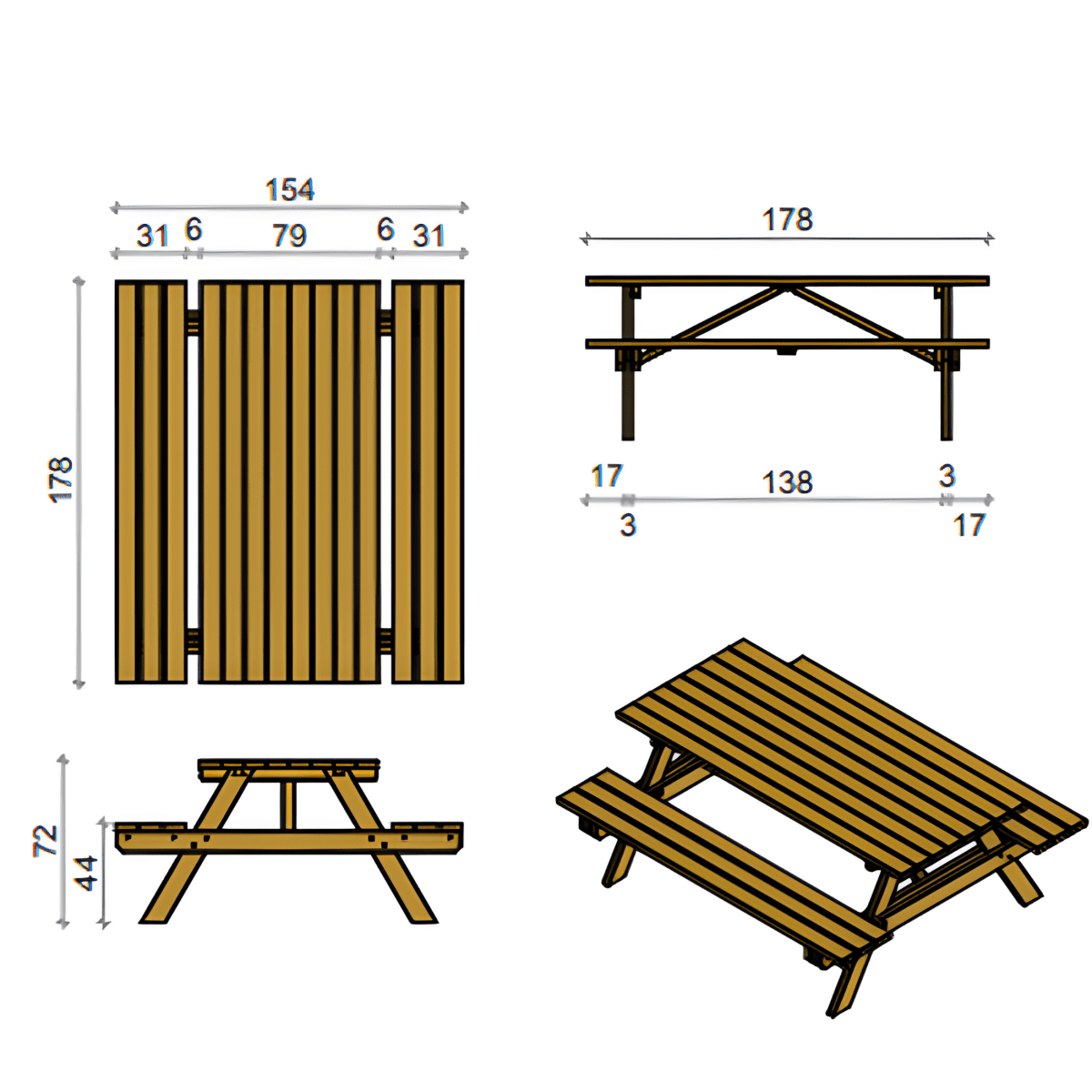 Tavolo da esterno "Easy" in legno di pino trattato in autoclave cm 178x154 72h - MondoViro