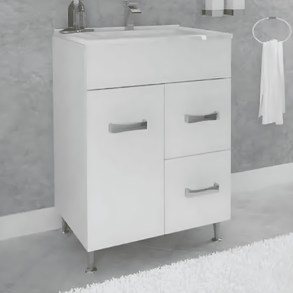 Mobile da bagno "Elendir" con lavabo in ceramica integrato maniglie piedini cromati - MondoViro