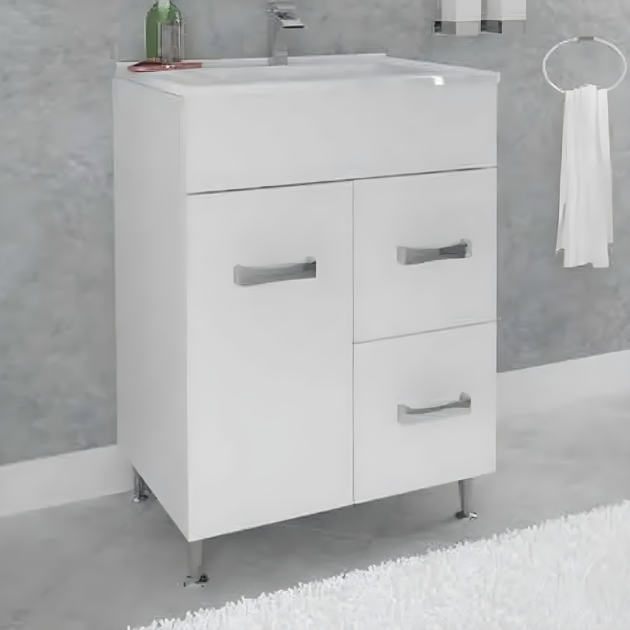 Mobile da bagno "Elendir" con lavabo in ceramica integrato maniglie piedini cromati