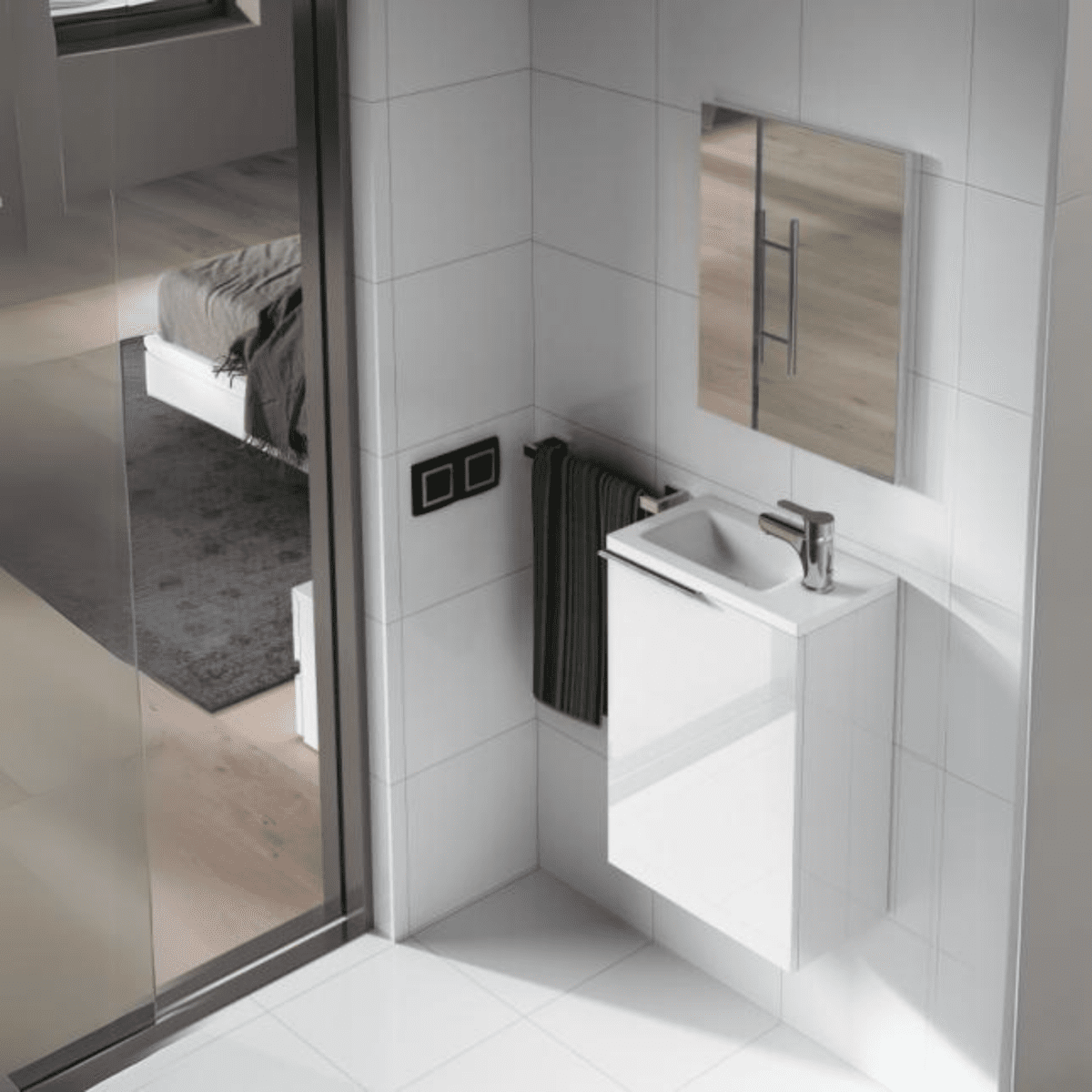 Kit mobile da bagno sospeso "Elvan" 1 anta con lavabo in resina - MondoViro