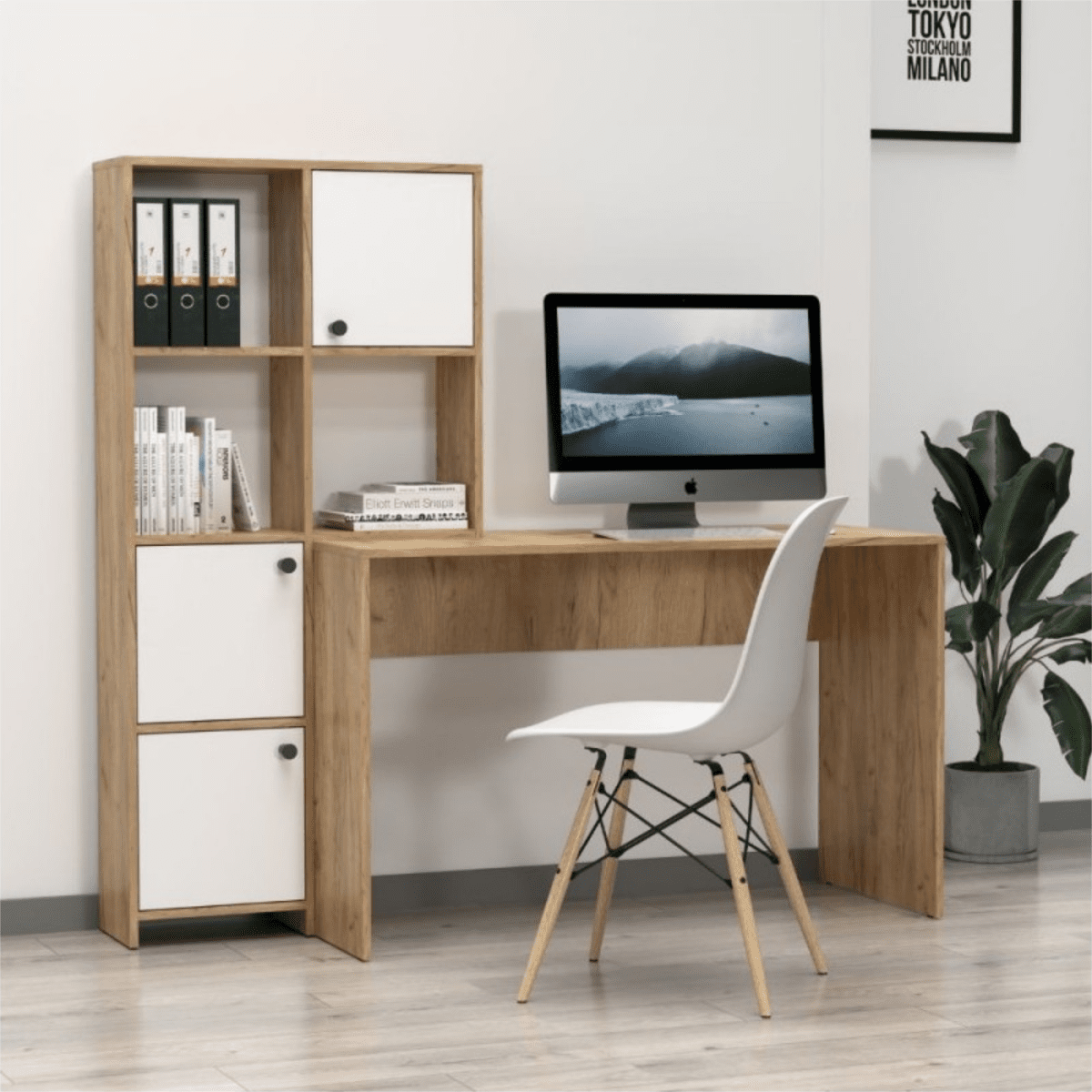 Scrivania con libreria moderna "Eternal" versatile cm 156x55 71h - MondoViro