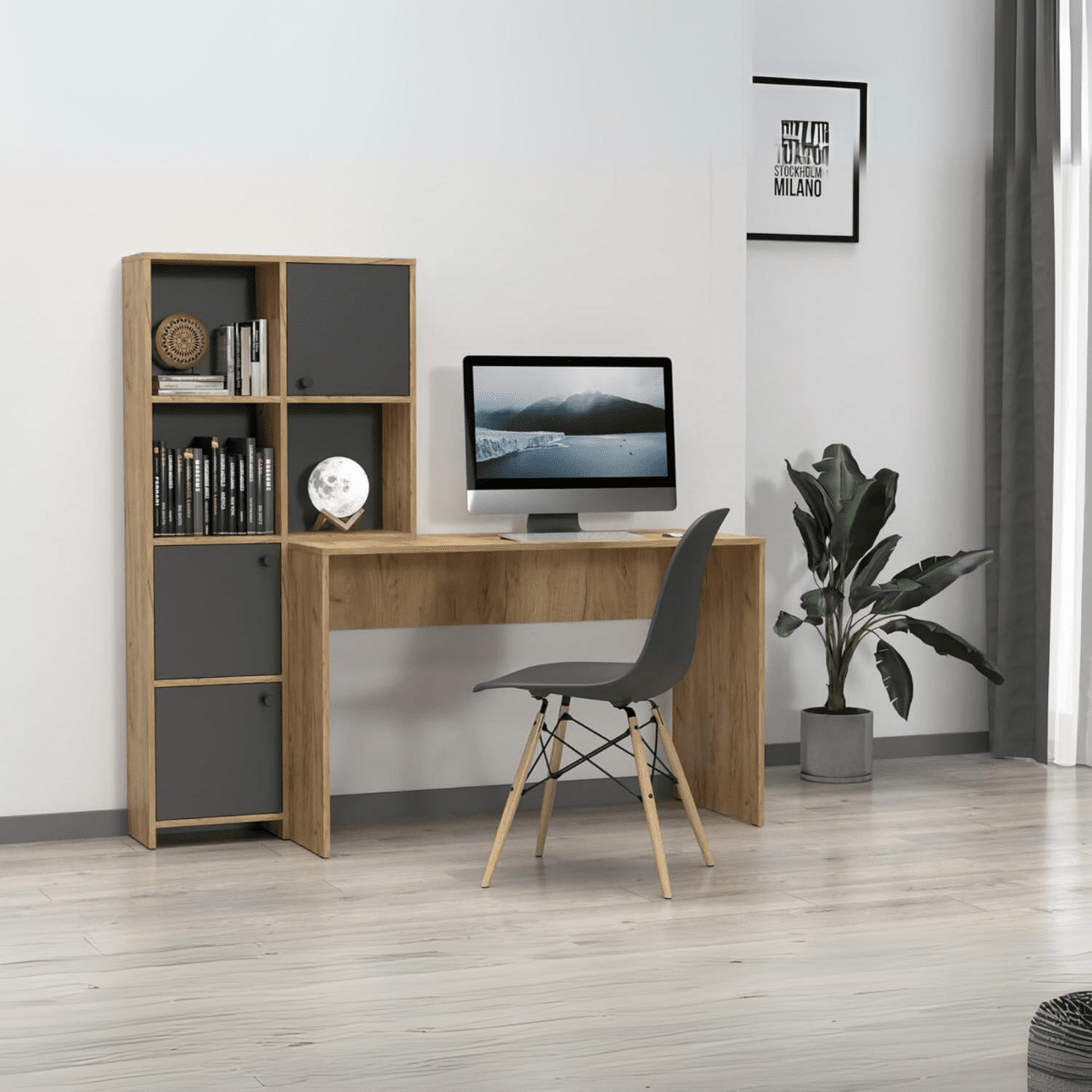 Scrivania con libreria moderna "Eternal" versatile cm 156x55 71h - MondoViro