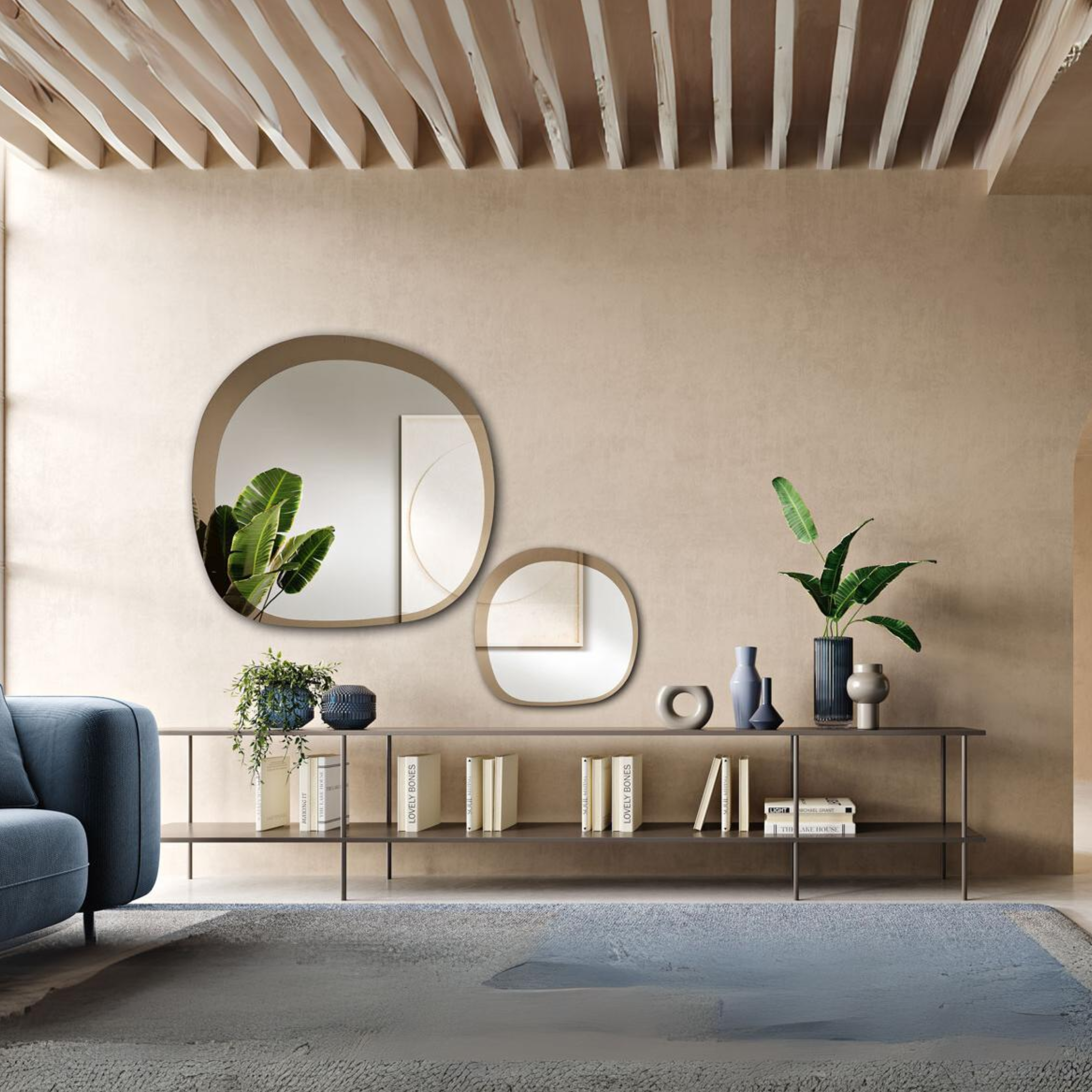 Specchio da parete moderno "Shiva" con cornice sagomata doppio strato