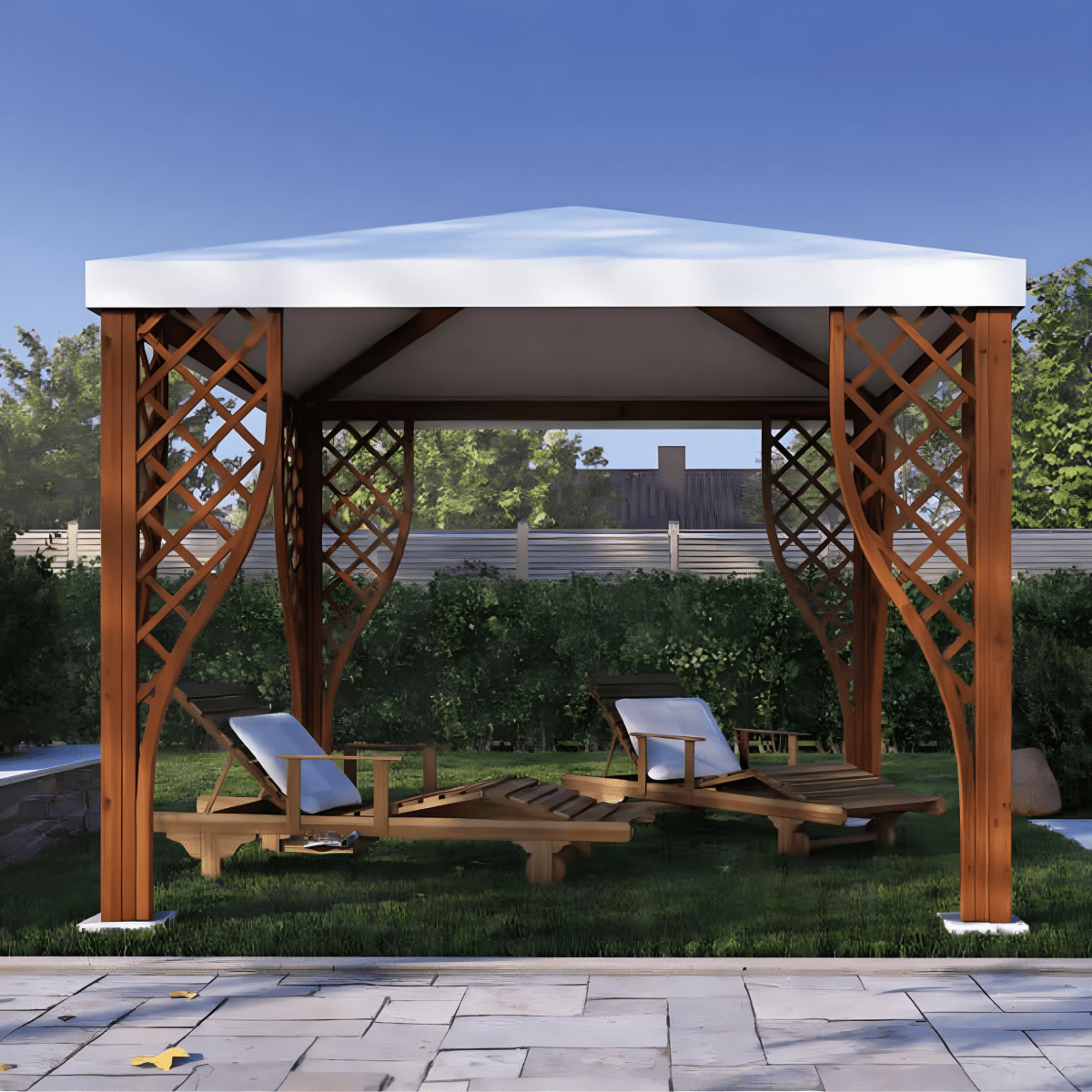 Gazebo "Forest" in legno di conifera e copertura PVC bianca con griglie cm 300x300 260h - MondoViro