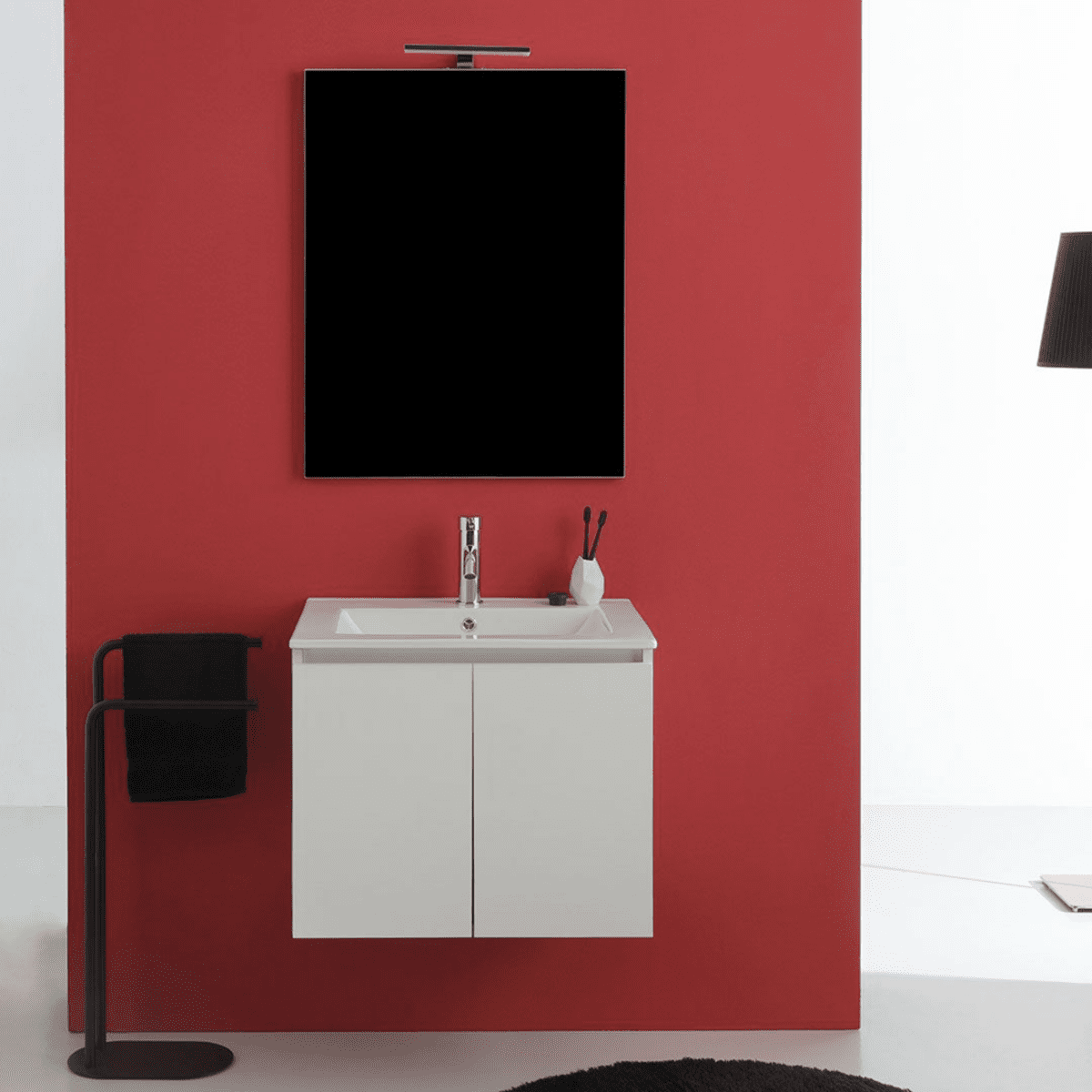 Mobile da bagno bianco "Hydra" 60 cm sospeso a 2 ante con lavabo e specchio - MondoViro