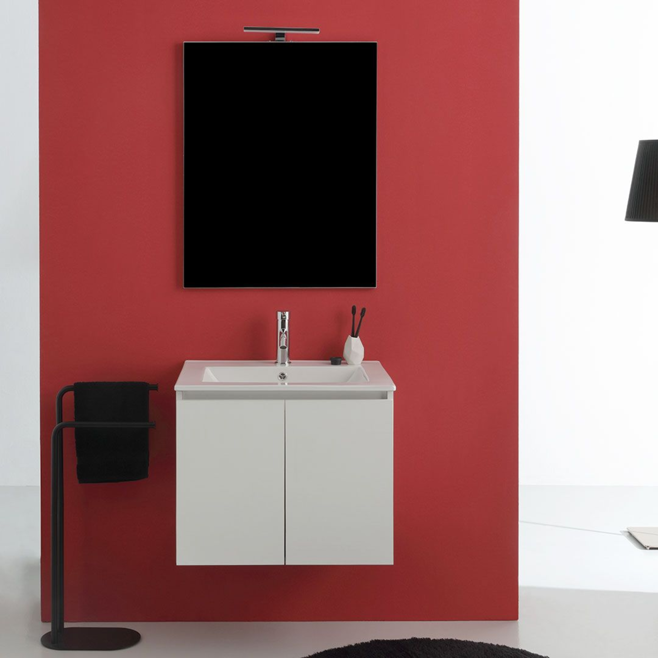 Mobile da bagno bianco "Hydra" 60 cm sospeso a 2 ante con lavabo e specchio