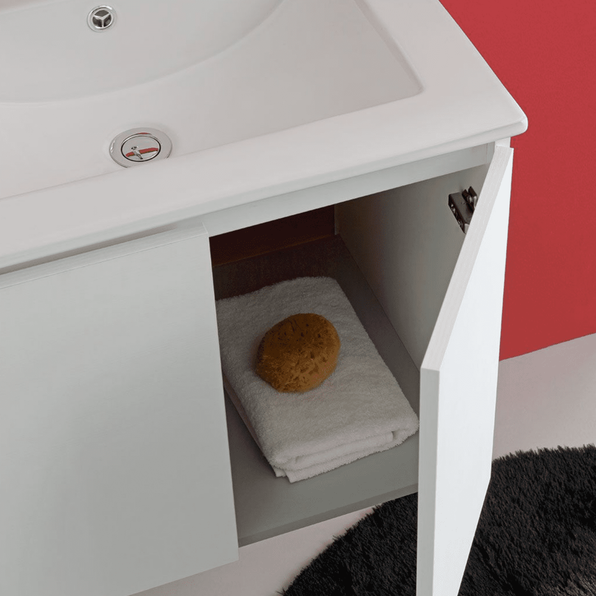 Mobile da bagno bianco "Hydra" 60 cm sospeso a 2 ante con lavabo e specchio - MondoViro