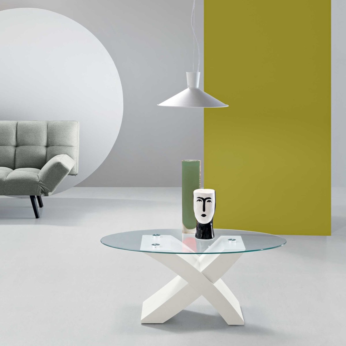 Tavolino in vetro ovale "Jeda" con base in legno cm 110x59 45h - MondoViro