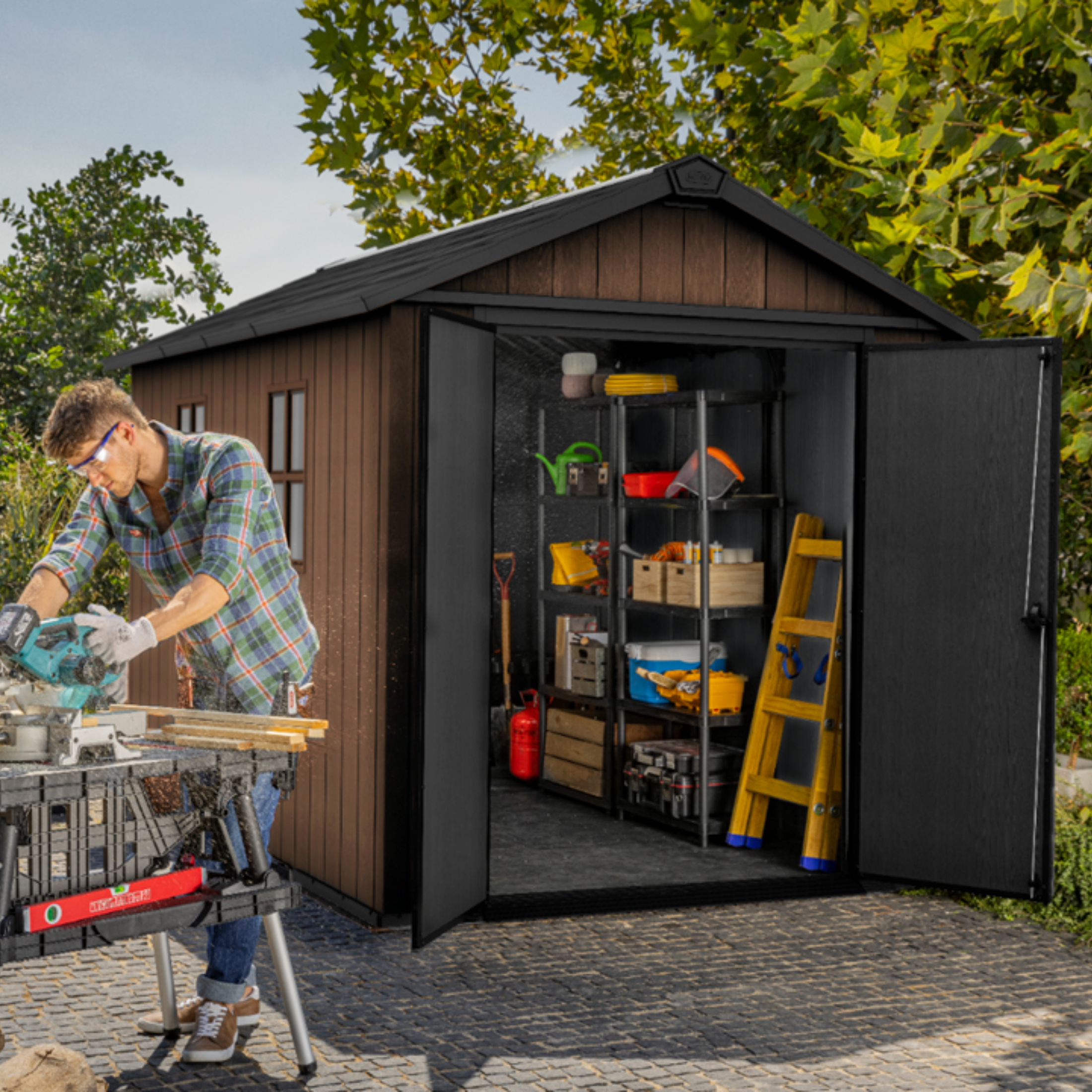 Casetta da giardino "Nido Plus 7511/1175" evotech marrone con doppia opzione di montaggio