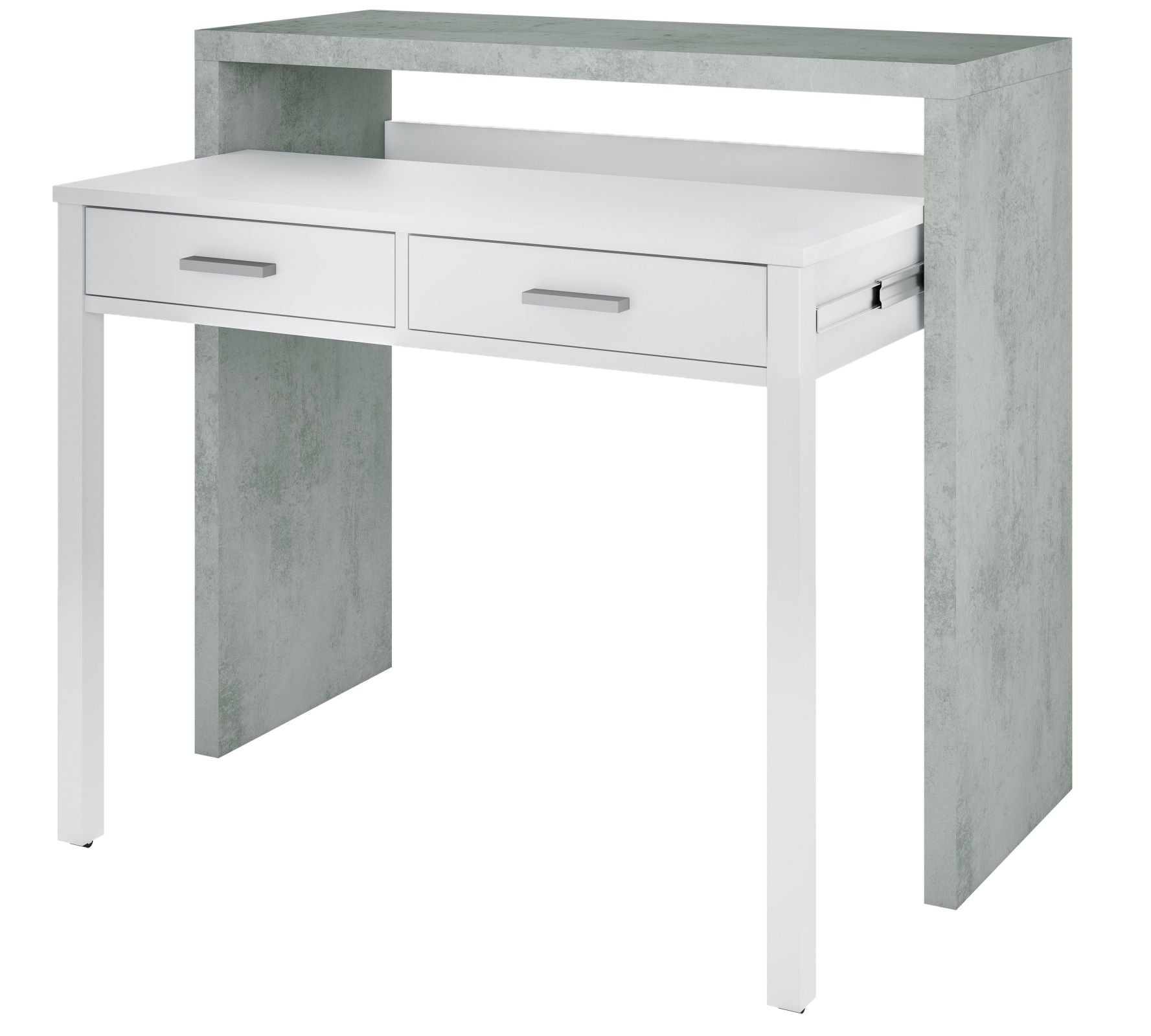 Scrivania in legno cemento con vano estraibile e cassetti bianchi cm 36x99 88h