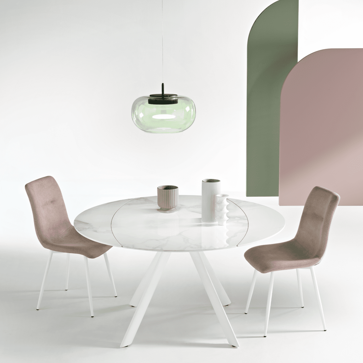 Tavolo allungabile "Lena" effetto marmo con piano girevole cm 135x87 78h - MondoViro