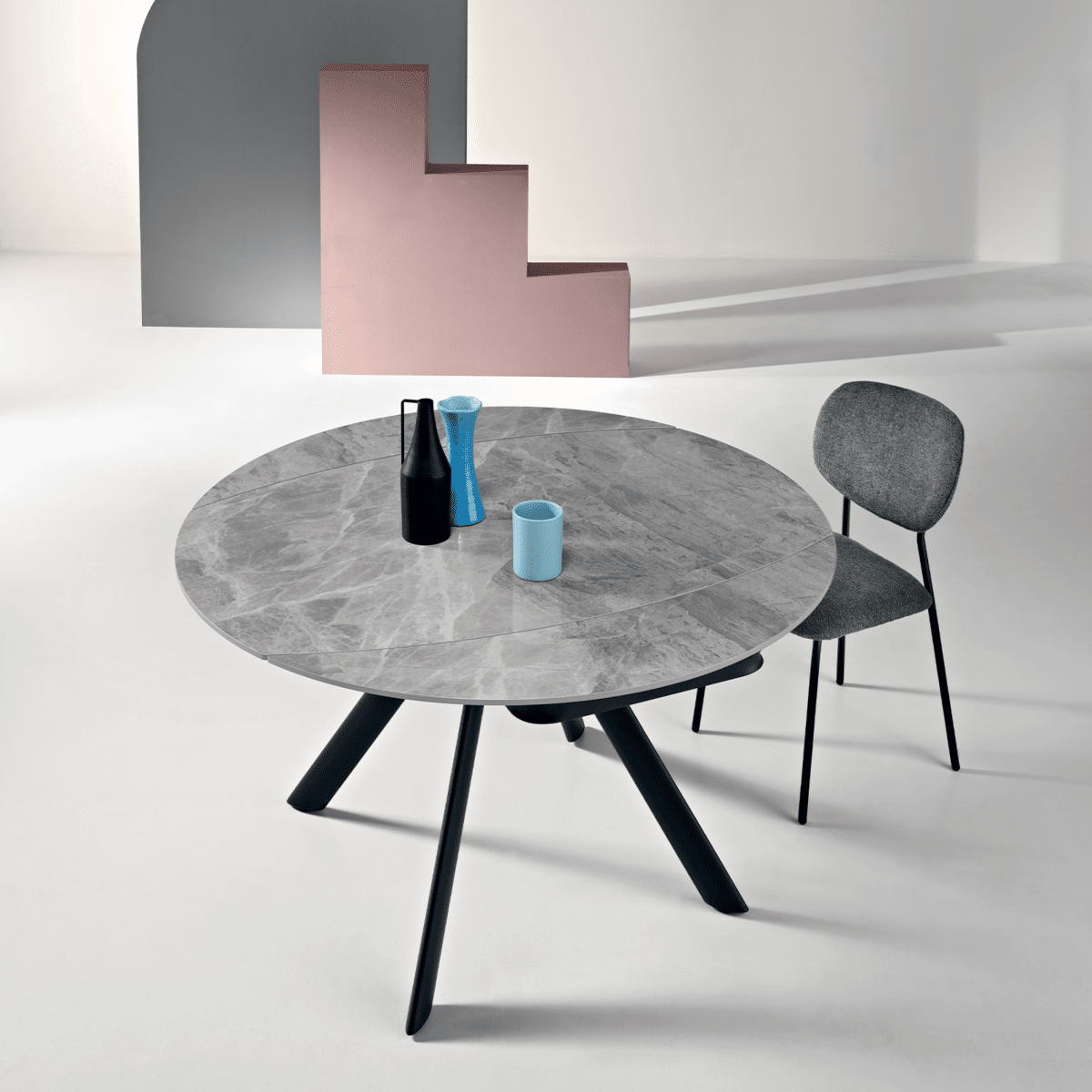 Tavolo allungabile "Lena" effetto marmo con piano girevole cm 135x87 78h - MondoViro