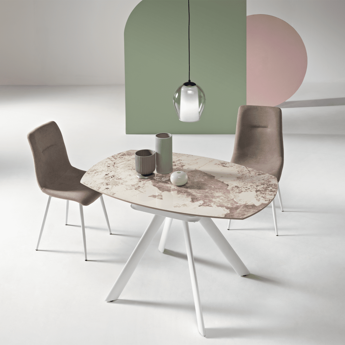 Tavolo allungabile "Lena" effetto marmo con piano girevole cm 135x87 78h - MondoViro