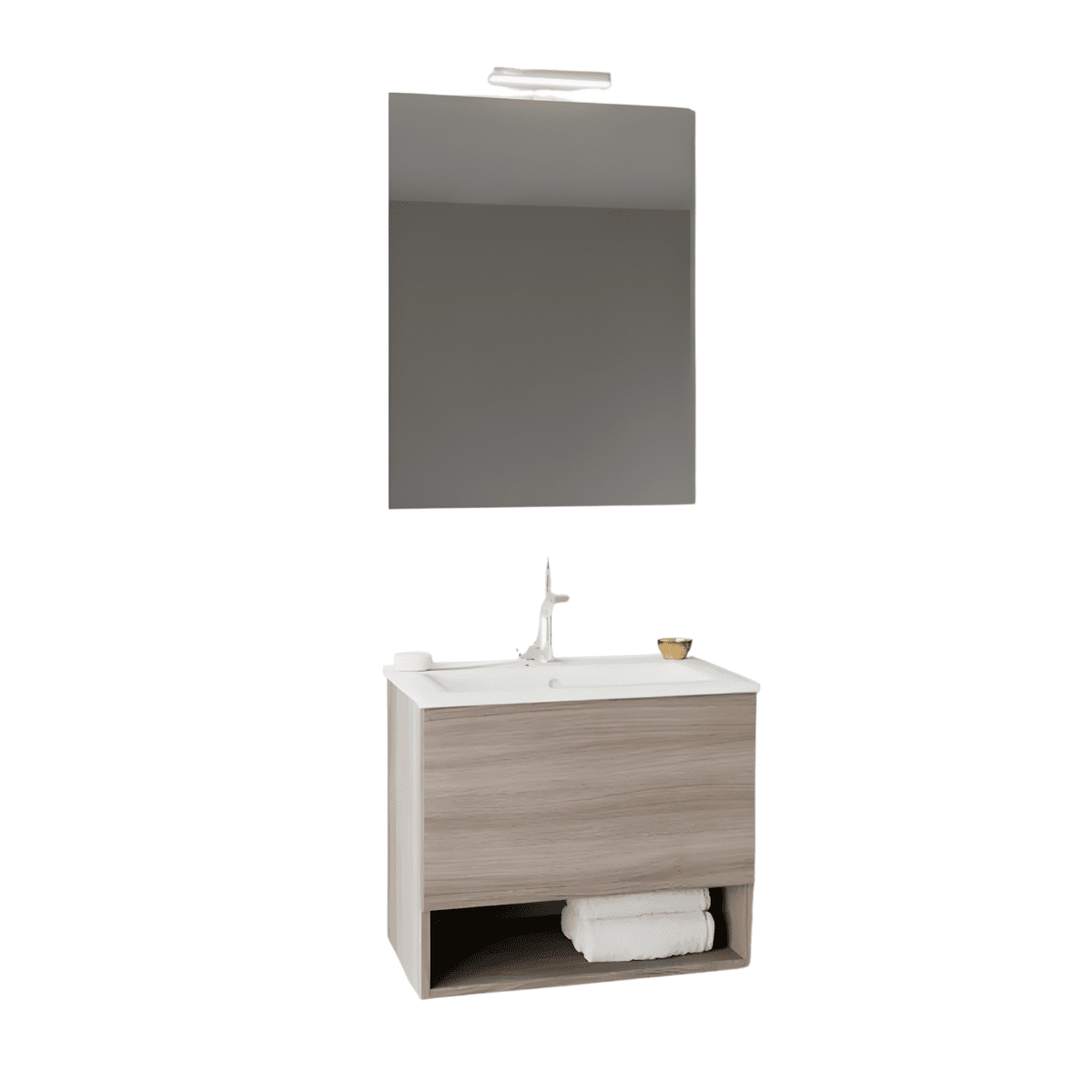 Mobile da bagno sospeso "Lunaris4" con vano contenitore lavabo integrato e specchio LED - MondoViro
